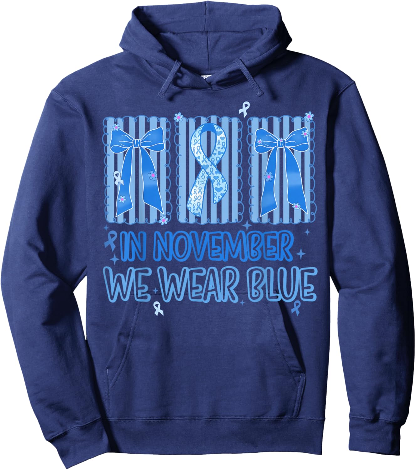 in November We Wear Blue Diabetes Support Type 1 Coquette Hoodie - Hoodie | Navy
