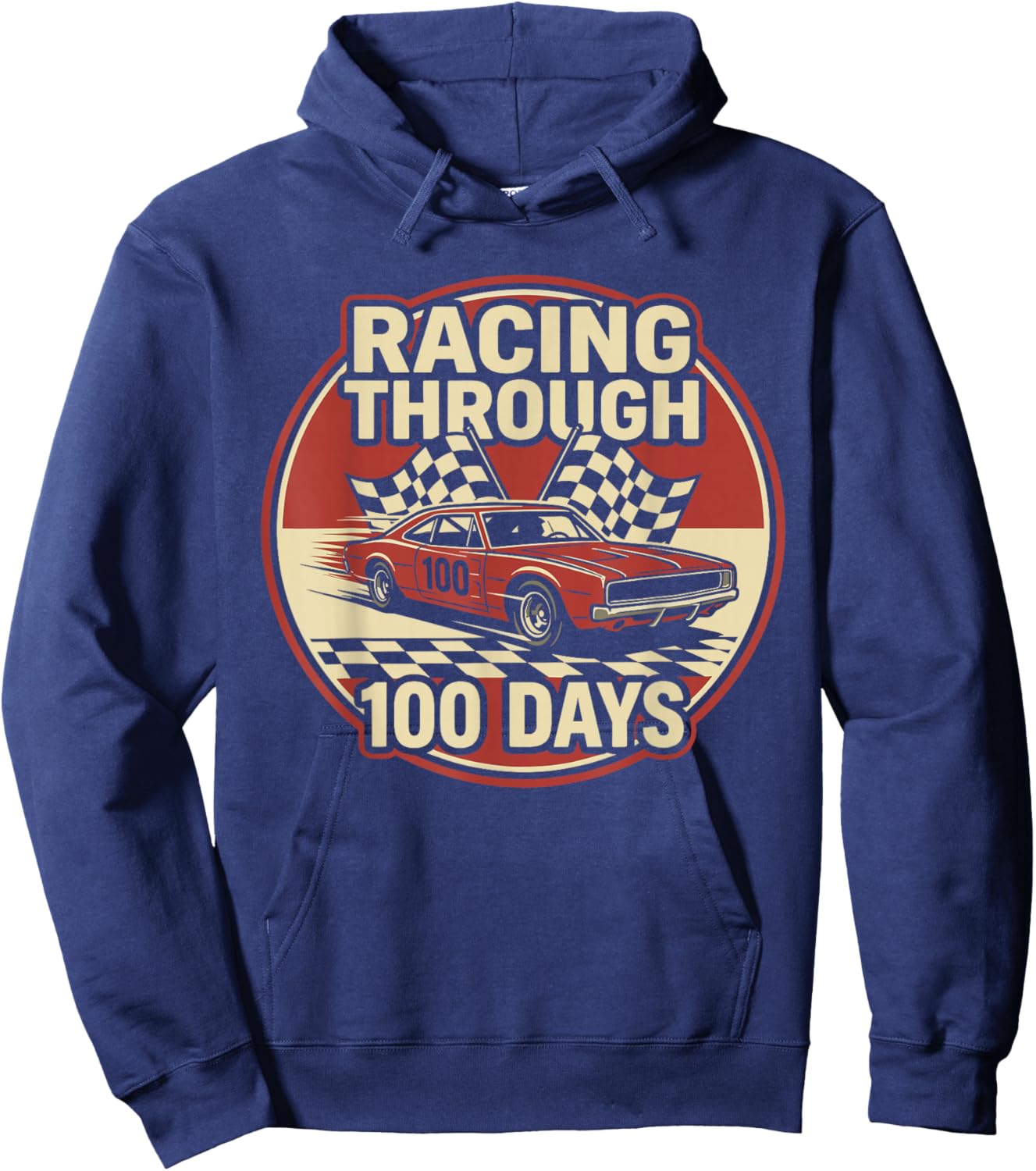 100 Days of School Race Car Racing Happy 100th Day Hoodie - Hoodie | Navy