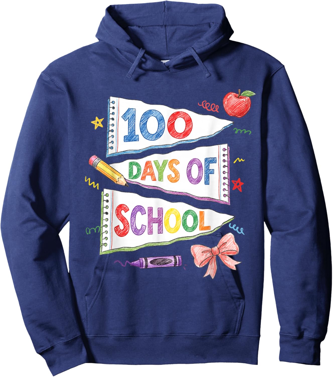 100 Days of School Pencil Coquette Bow Teachers Girls Kids Hoodie - Hoodie | Navy