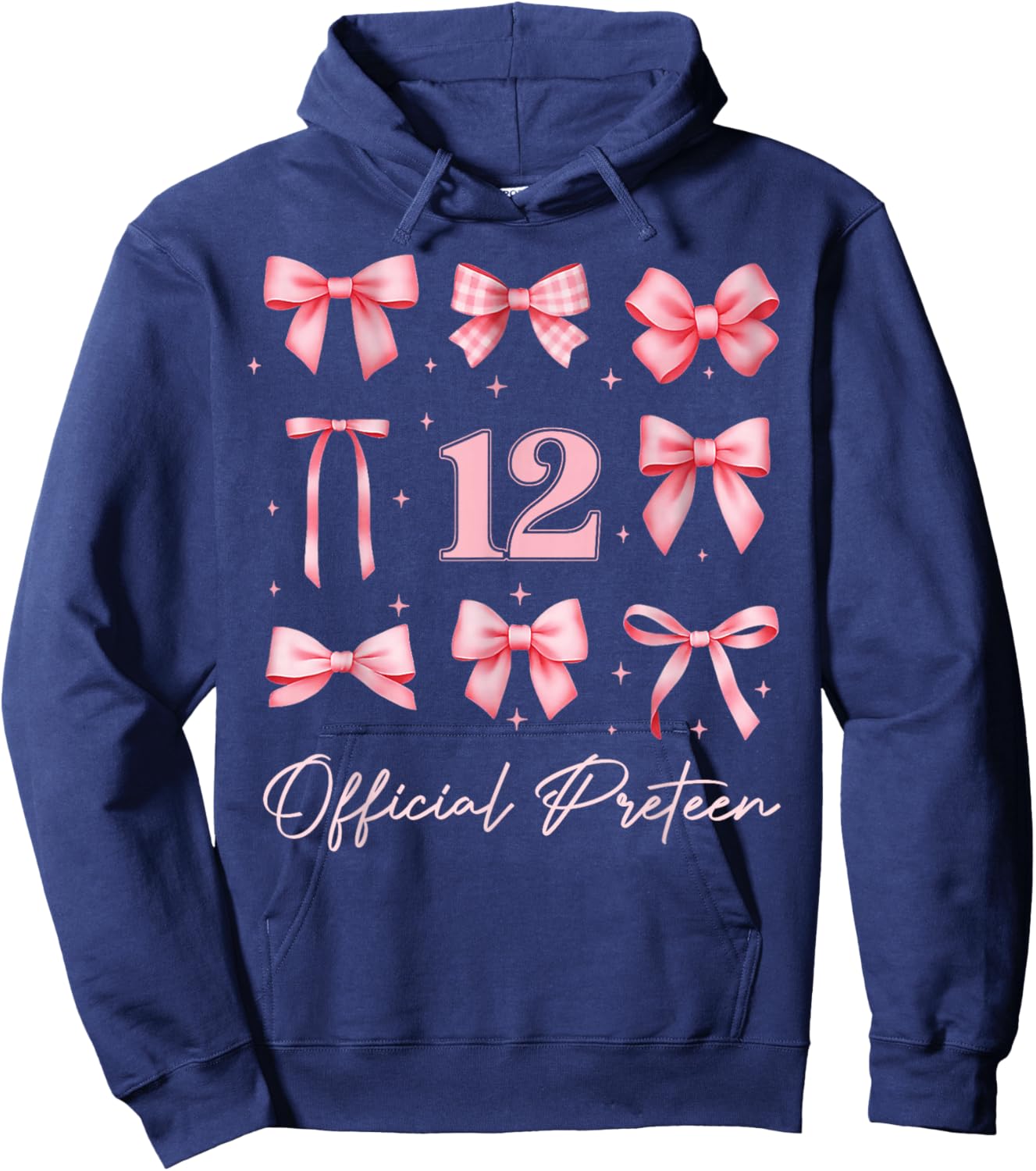 Kids 12th Birthday Girl Coquette Bow Pink Official Preteen Hoodie - Hoodie | Navy
