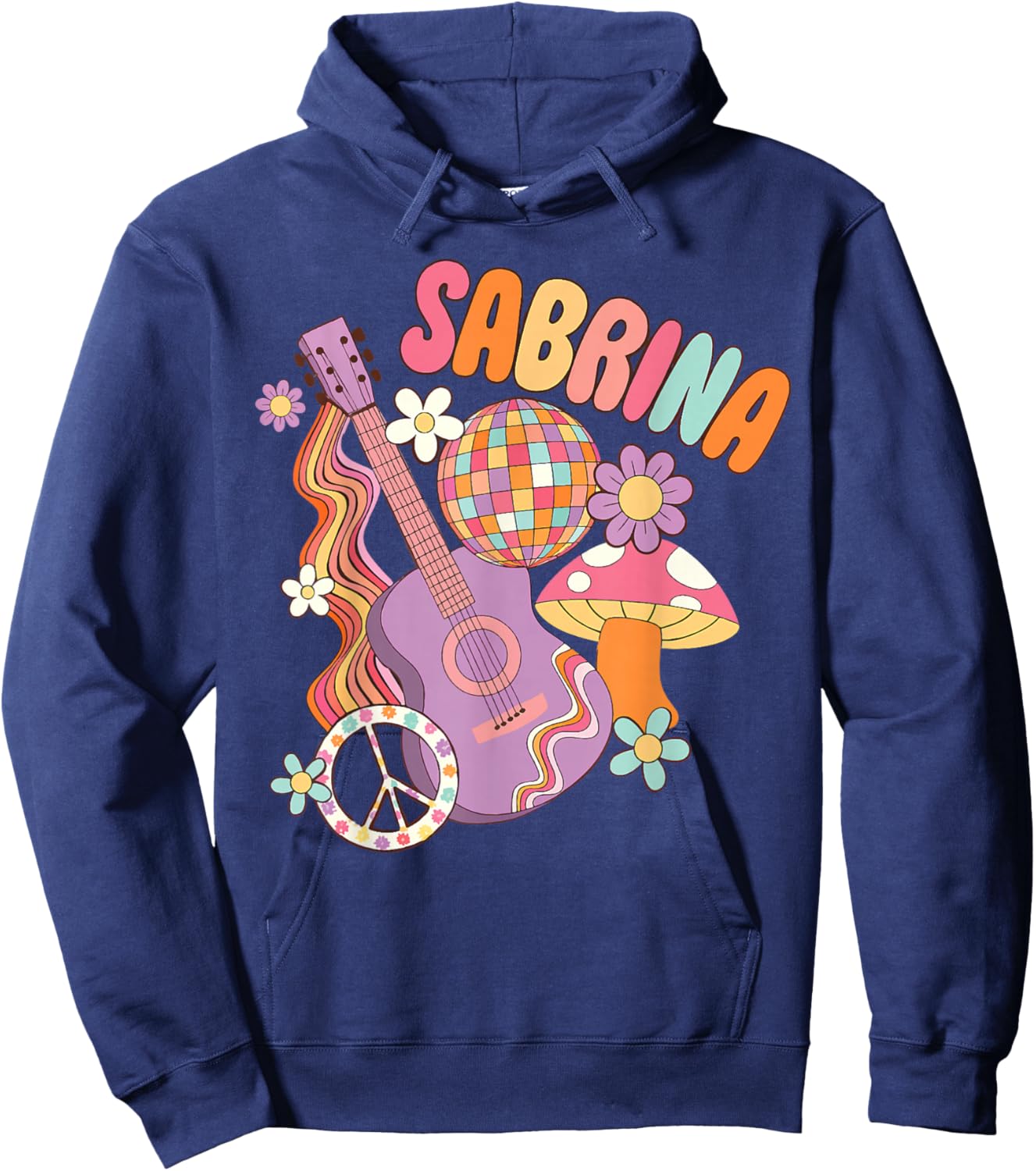 Girl Retro Sabrina First Name Personalized Groovy 80's Hoodie - Hoodie | Navy