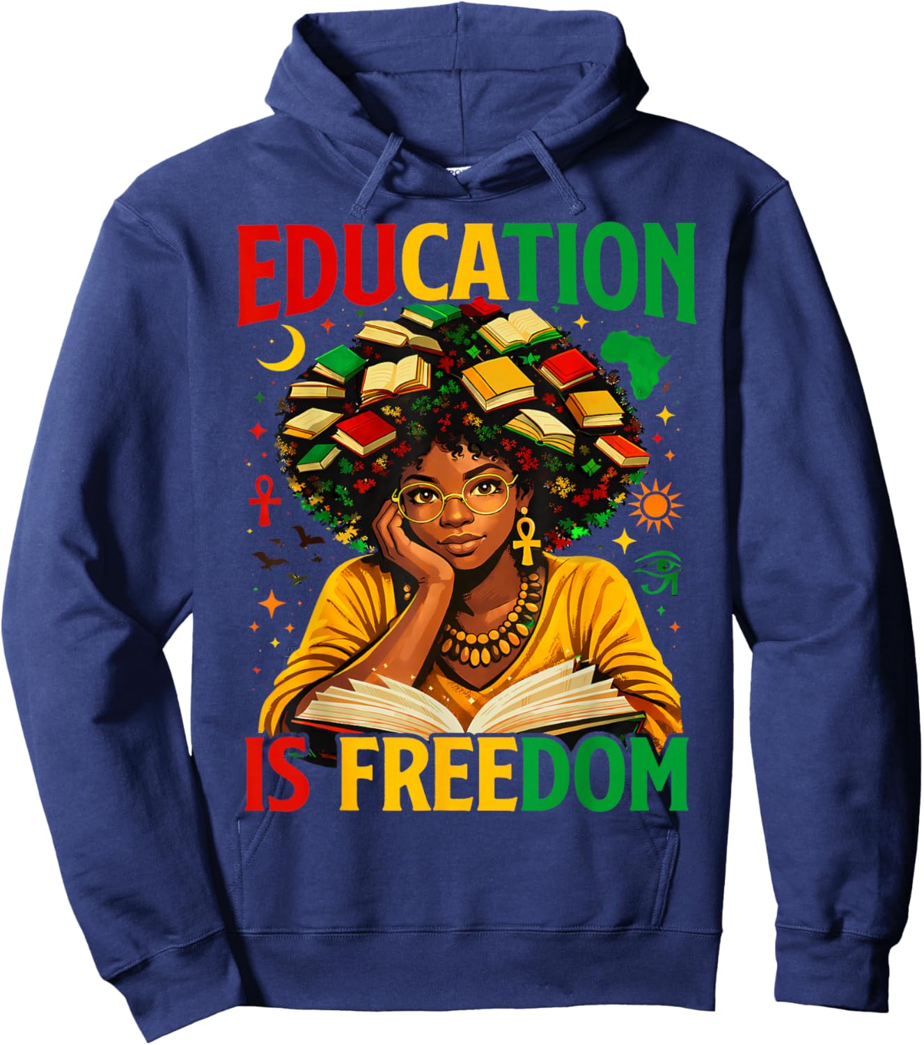 Education is Freedom Black Teacher Books Black History Month Hoodie - Hoodie | Navy