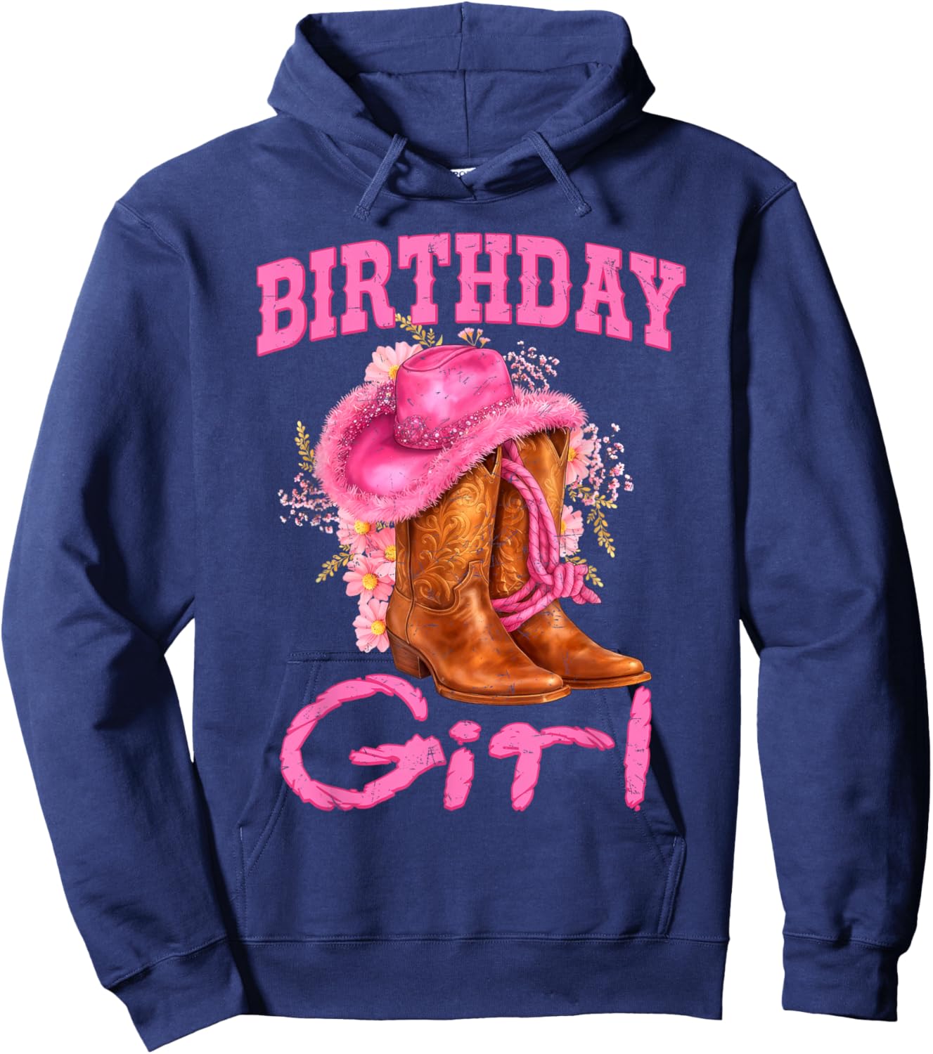 Birthday Cowgirl Western Country Rodeo Boot Hat Bday Girl Hoodie - Hoodie | Navy