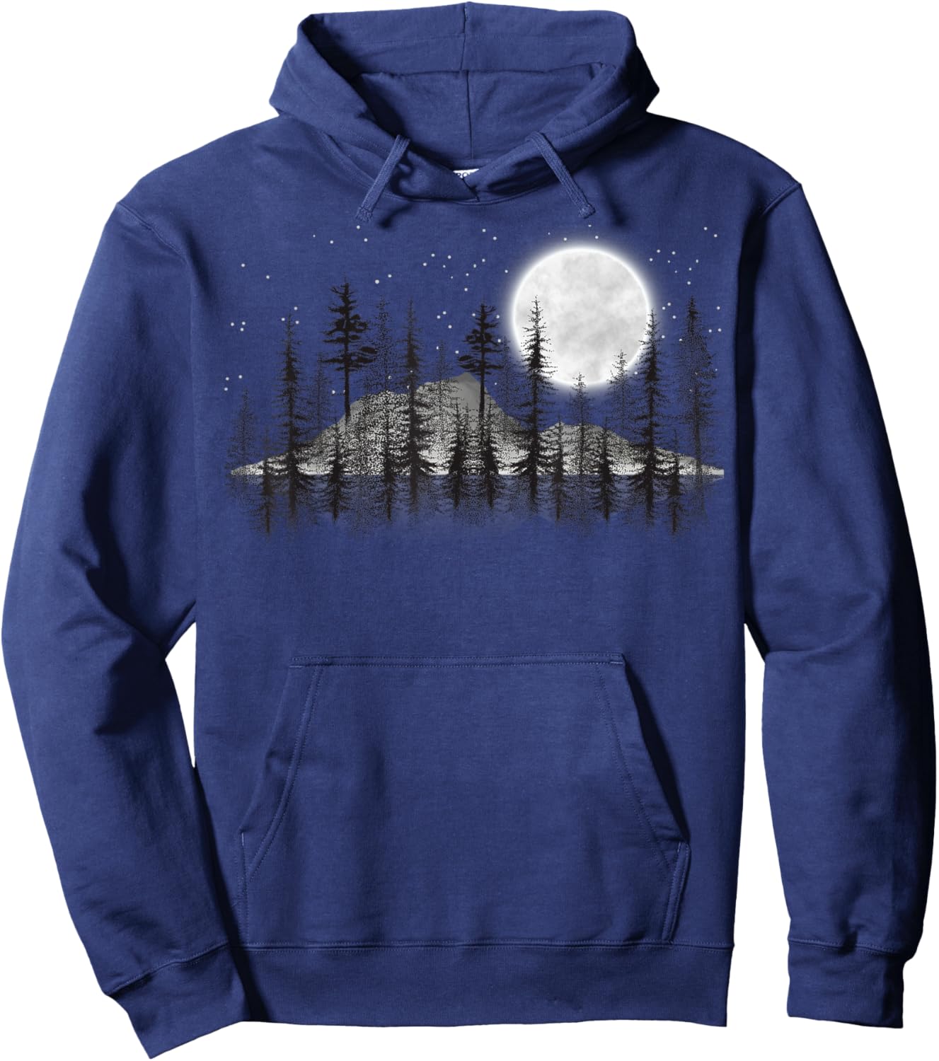 Mountain Forest, Moon and Stars Night Sky Hoodie - Hoodie | Navy