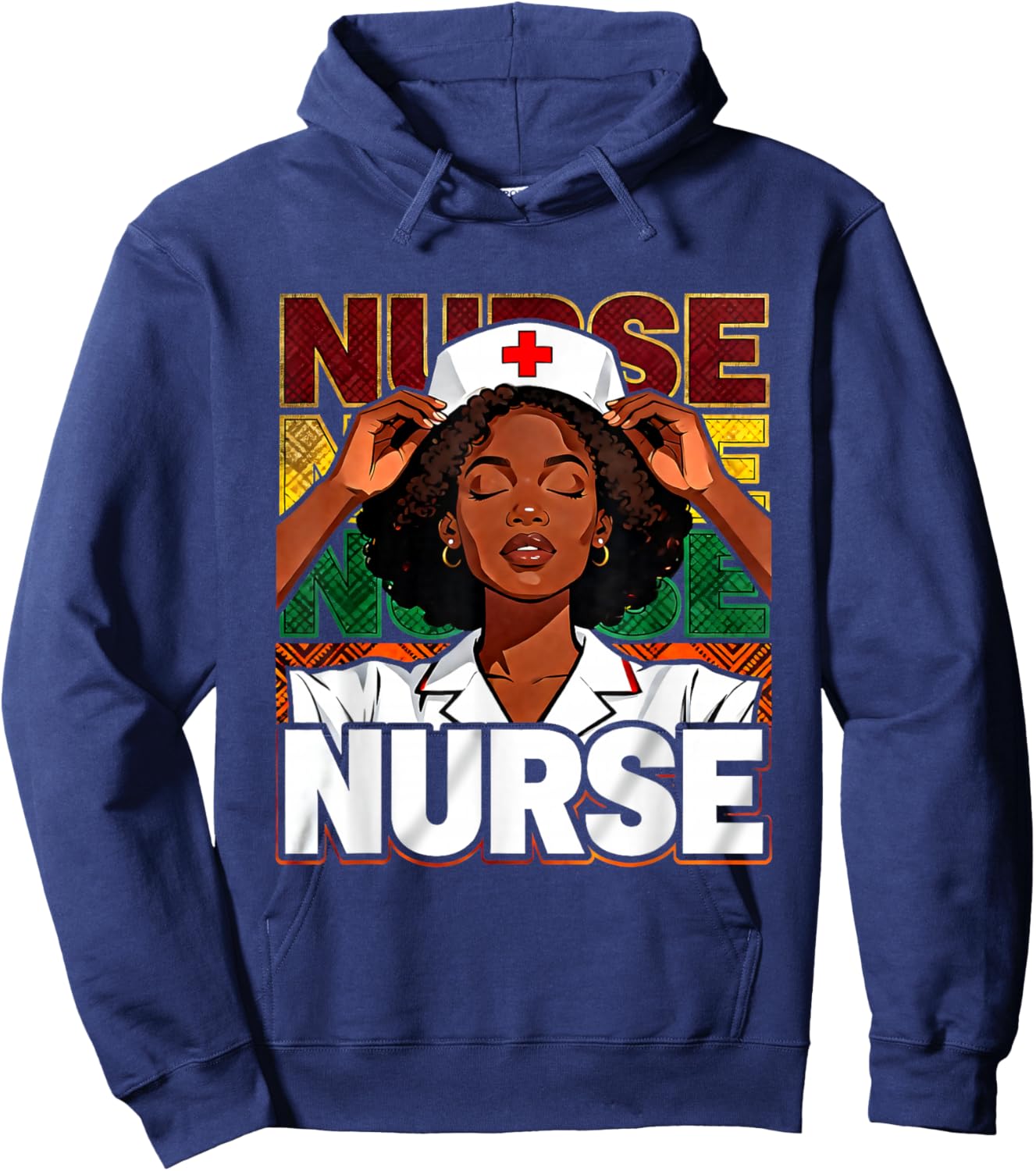 Afro Black Nurse Pride African Pattern RN LPN CNA Hoodie - Hoodie | Navy