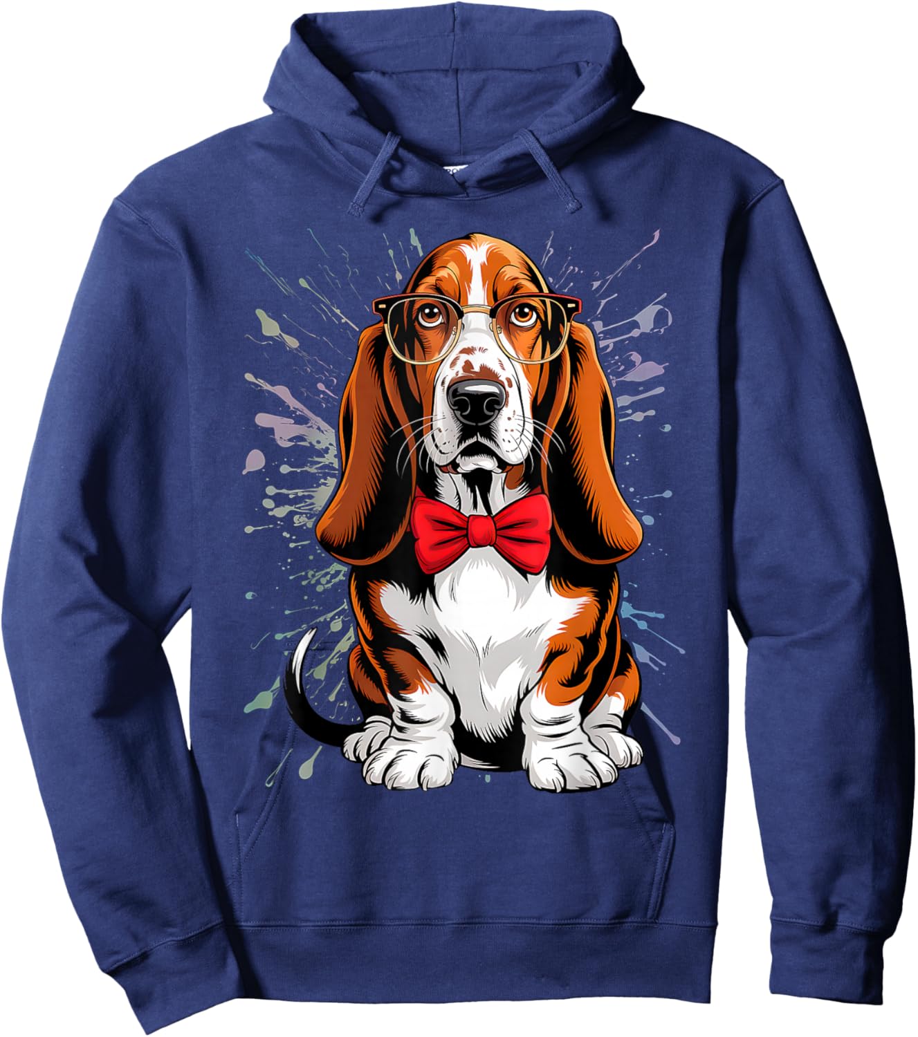 Basset Hound Dog in Classic Eyeglass and Bow Tie, Men Women Hoodie - Hoodie | Navy