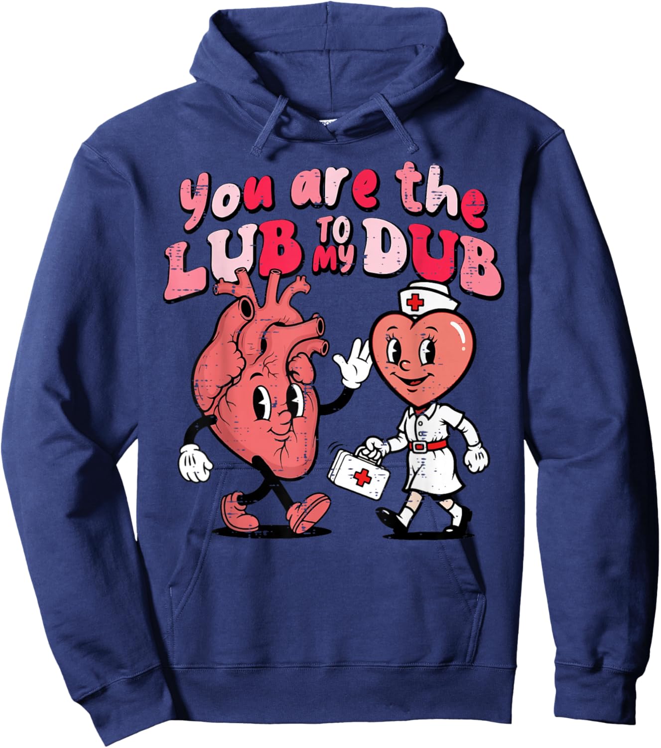 Valentines Day Nurse Lub to My Dub Cardiac Scrub Top Women Hoodie - Hoodie | Navy