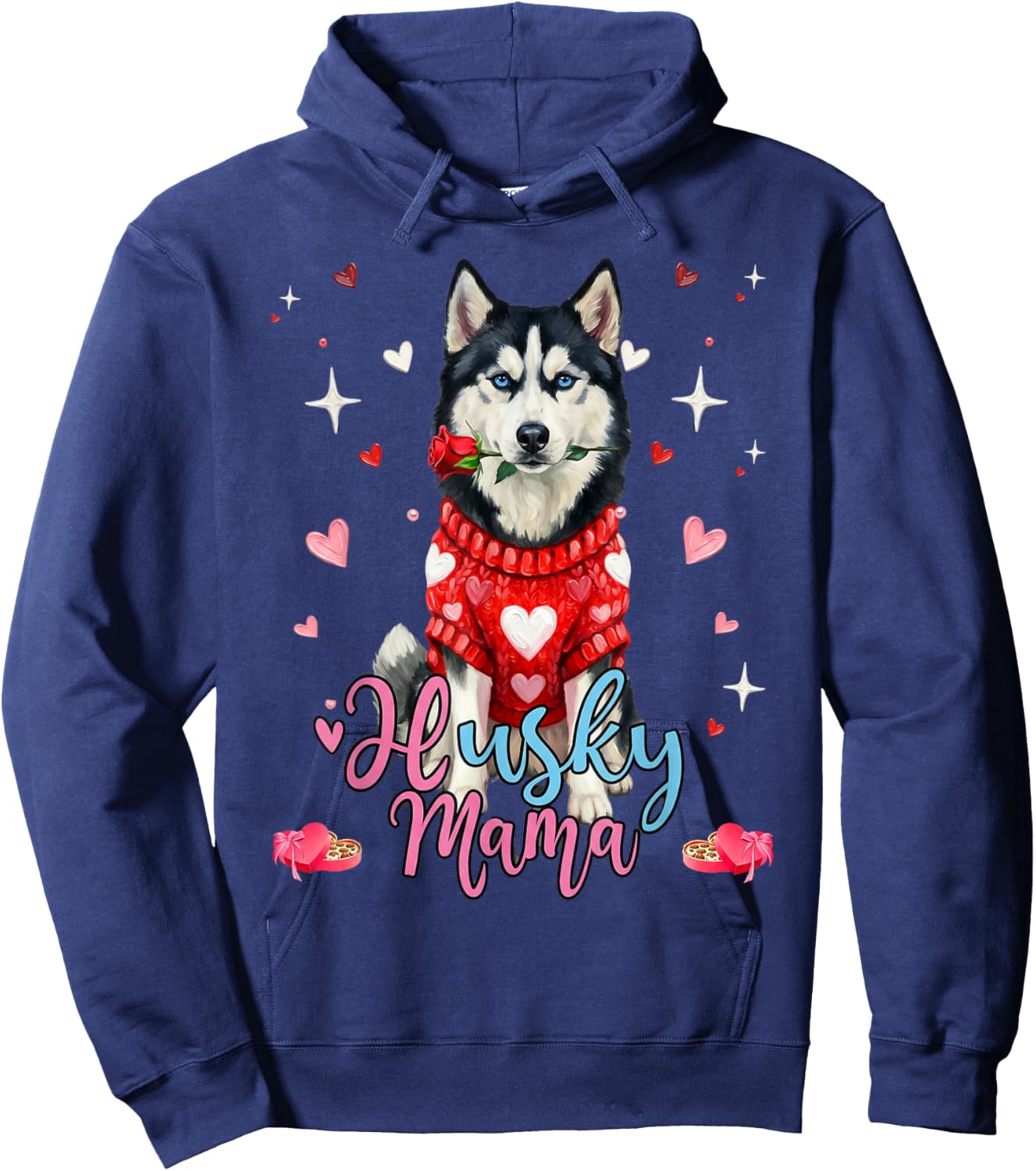 Cute Siberian Husky Mama Valentine Rose Dog Lover Hoodie - Hoodie | Navy