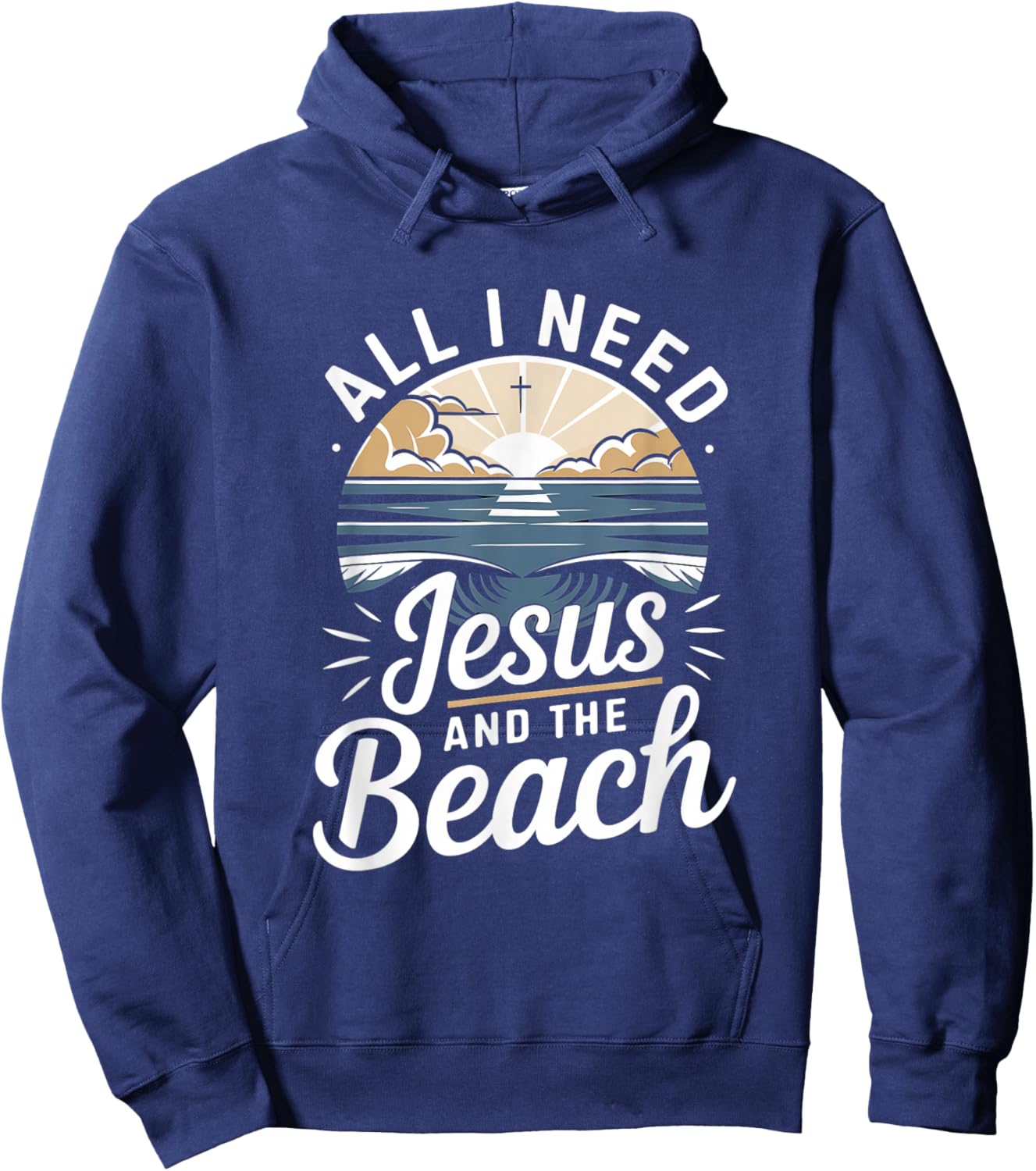 All I Need Jesus and The Beach Funny Christian Sun Vacation Hoodie - Hoodie | Navy