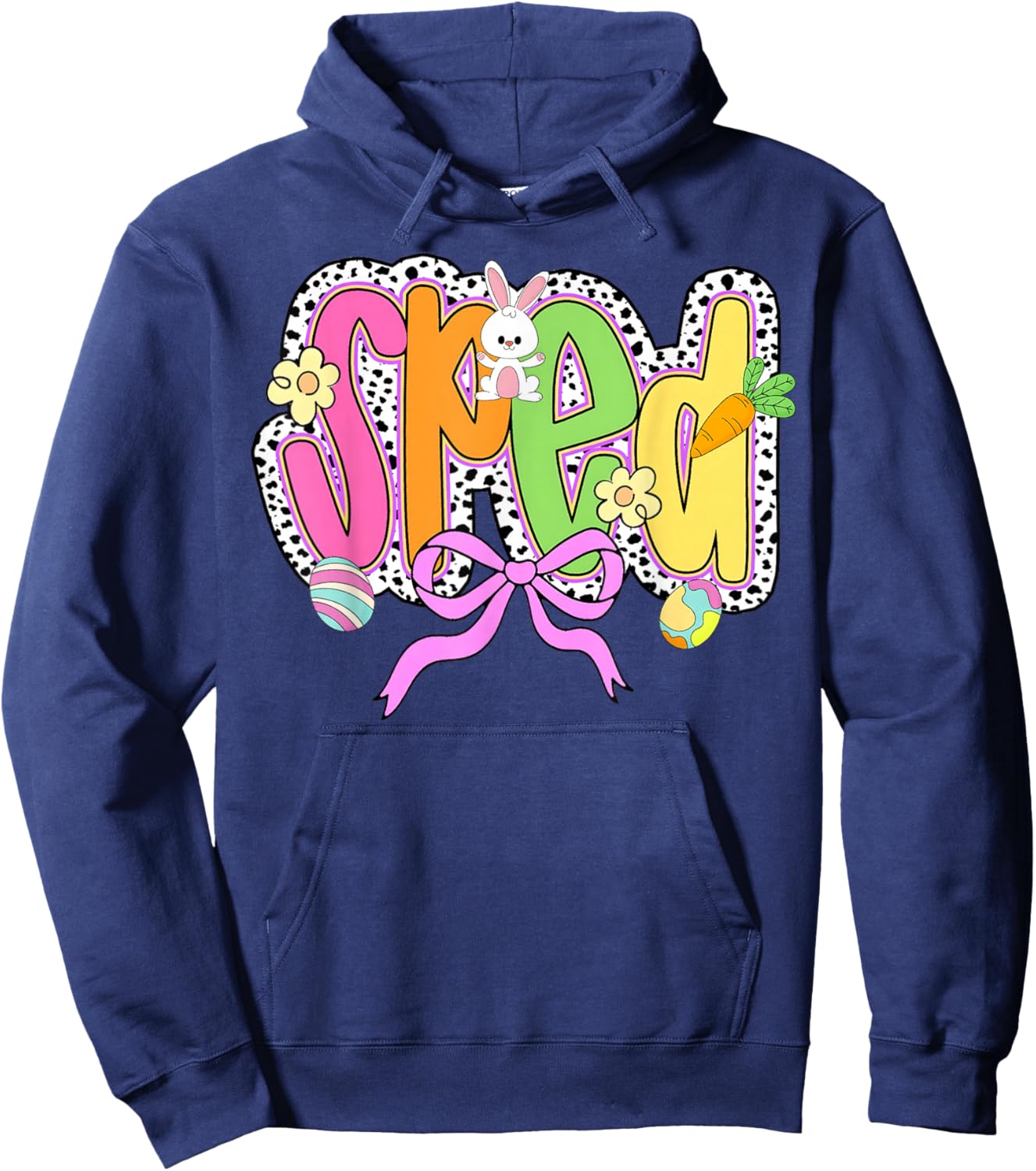 Happy Easter SPED Coquette Bow Bunny Eggs Women Hoodie - Hoodie | Navy