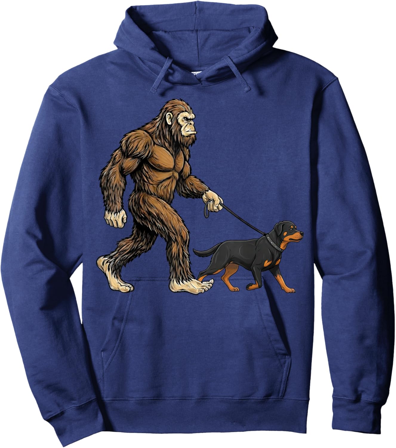 Bigfoot Walking Rottweiler Dog Funny Sasquatch Hoodie - Hoodie | Navy