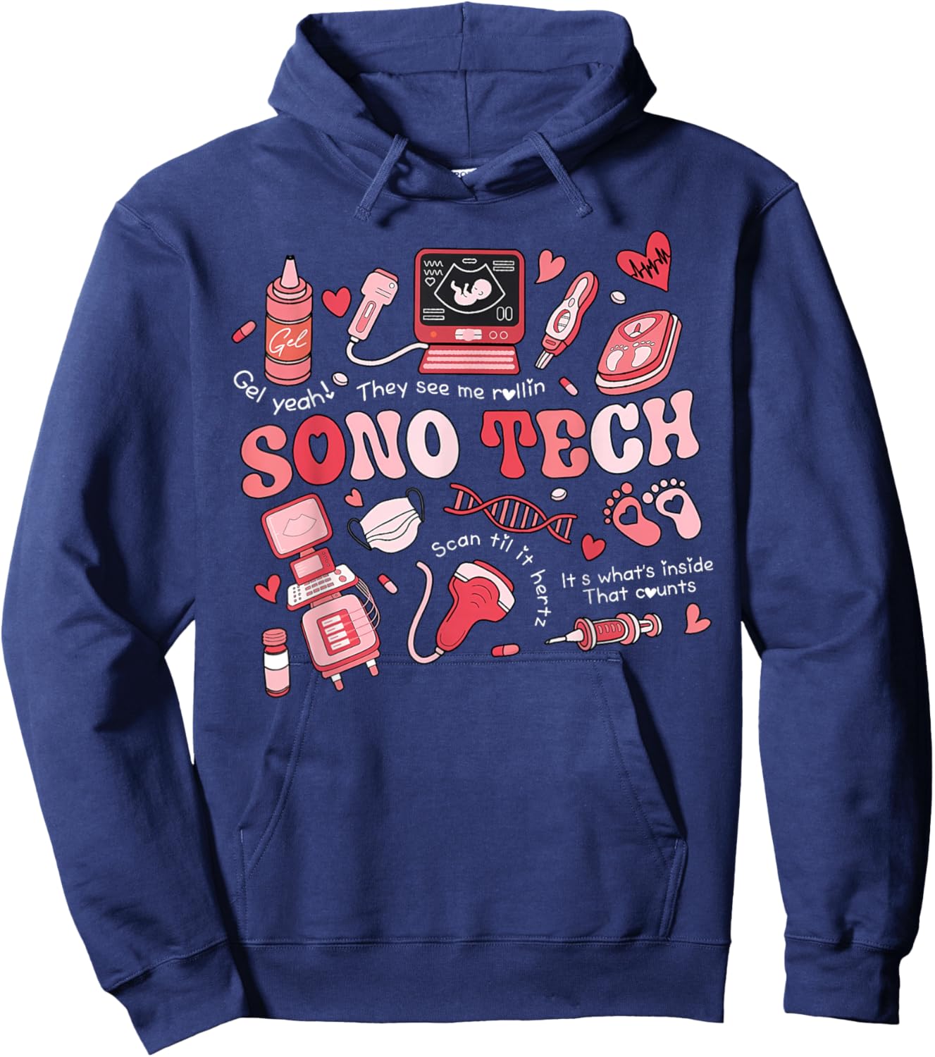 Cute Sonographer Valentines Sono Tech Ultrasound Tech Hoodie - Hoodie | Navy