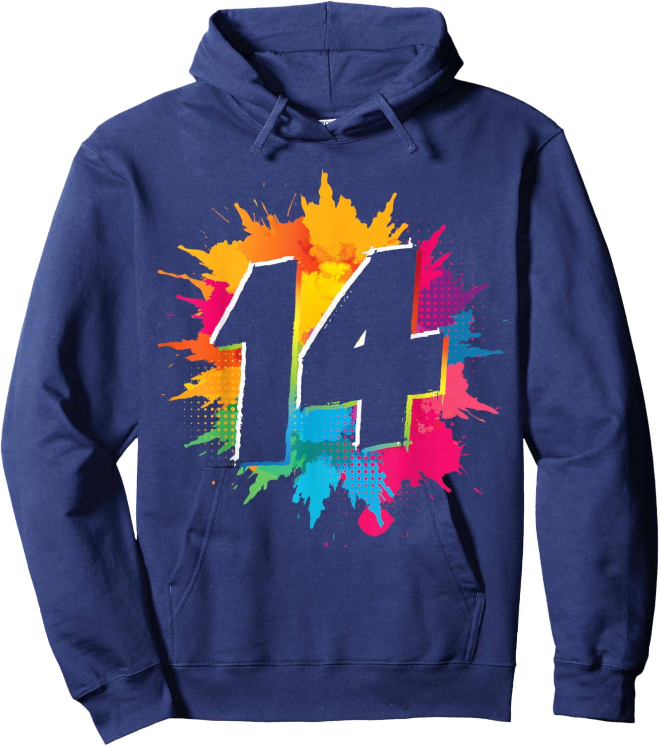 14th Birthday Colorful Paint Splashes 14 Year Old Girls Boys Hoodie - Hoodie | Navy
