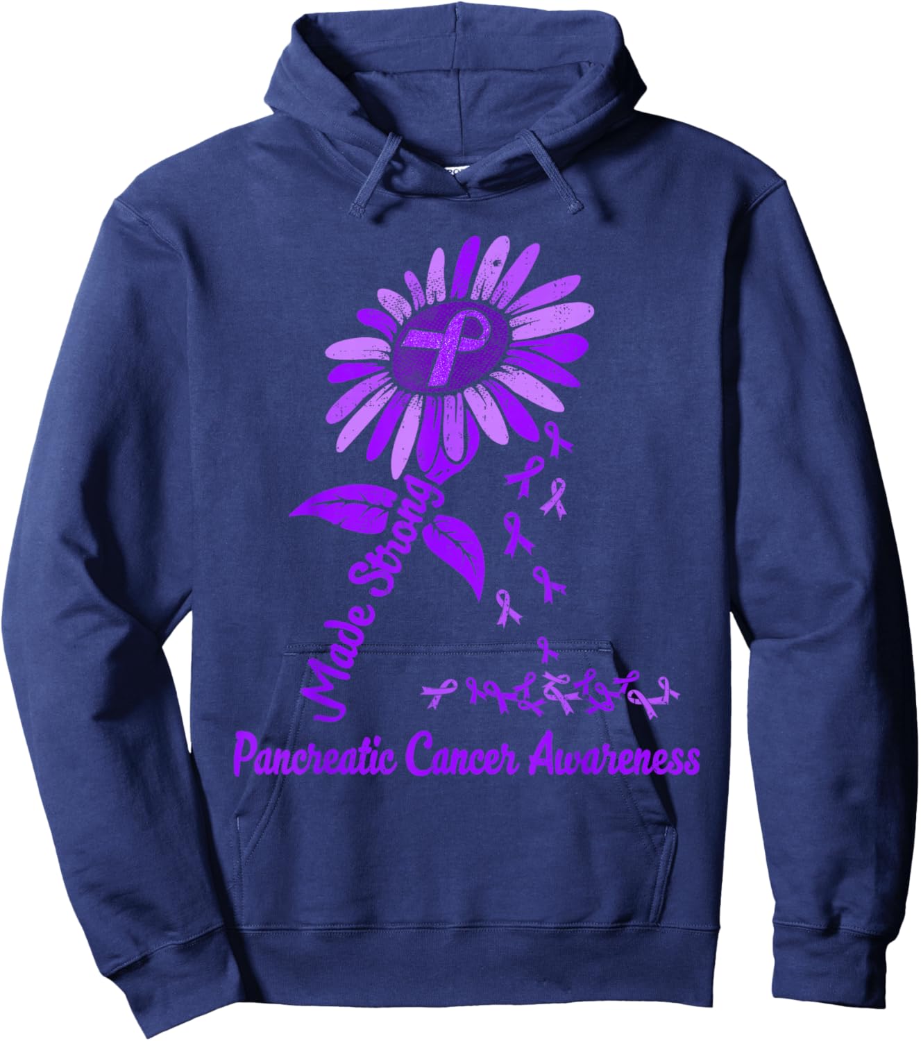 Pancreatic Cancer Awareness Sunflower Ribbon Purple Support Hoodie - Hoodie | Navy