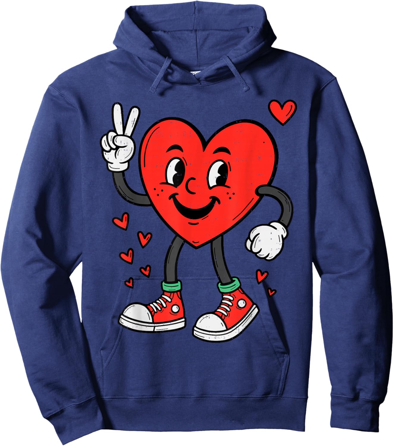 Heart Peace Hand Funny Valentines Day Boys Men Women Kids Hoodie - Hoodie | Navy
