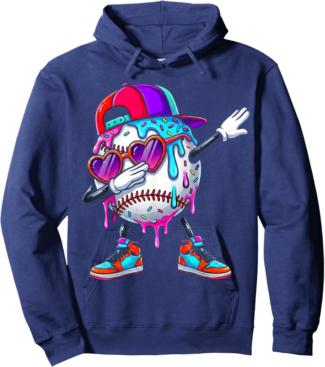 Baseball Ice Cream Drip Dabbing Sports Sprinkles for Boys Hoodie - Hoodie | Navy
