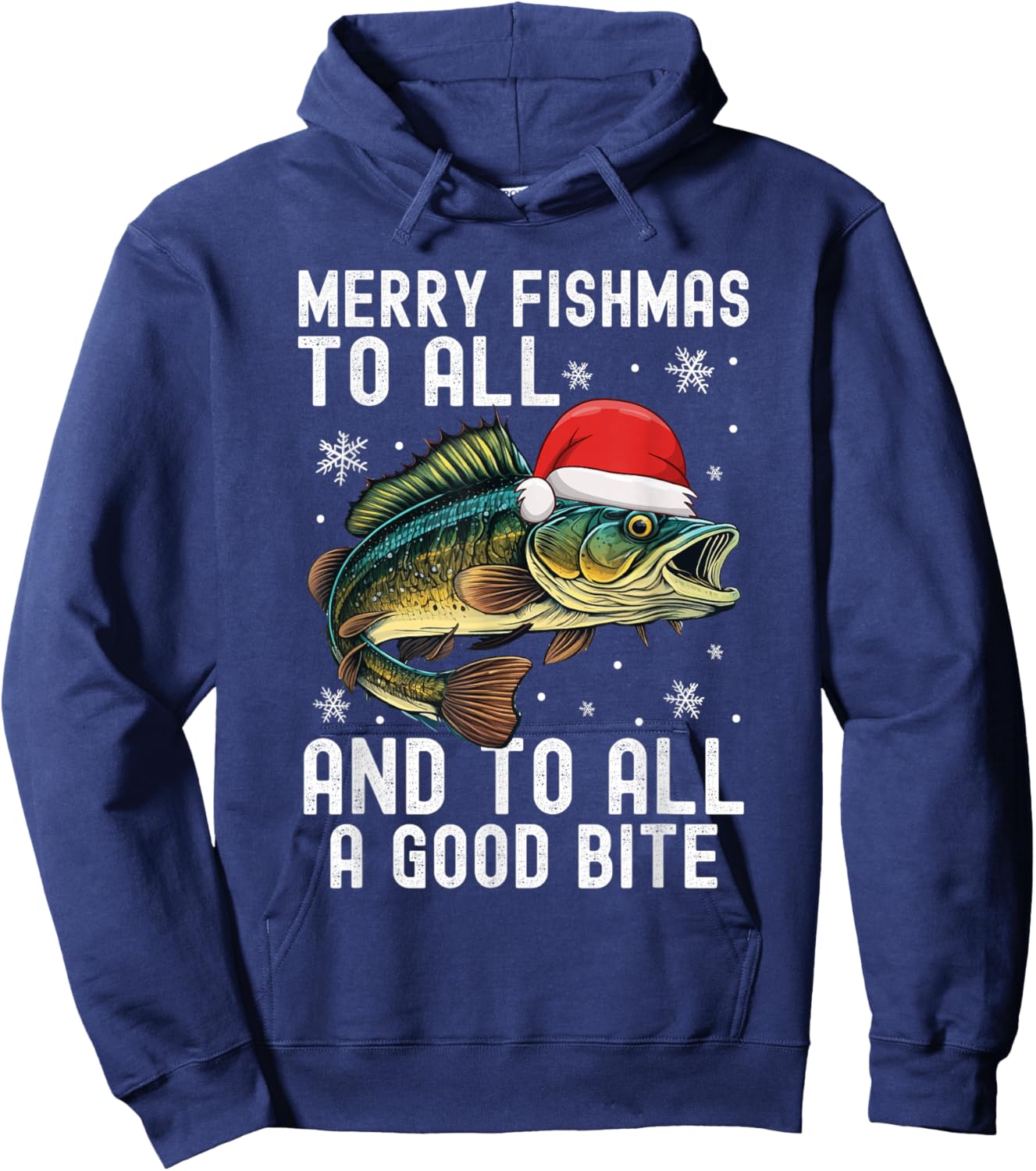 Merry Fishmas to All and to All A Good Bite Funny Xmas Hoodie - Hoodie | Navy