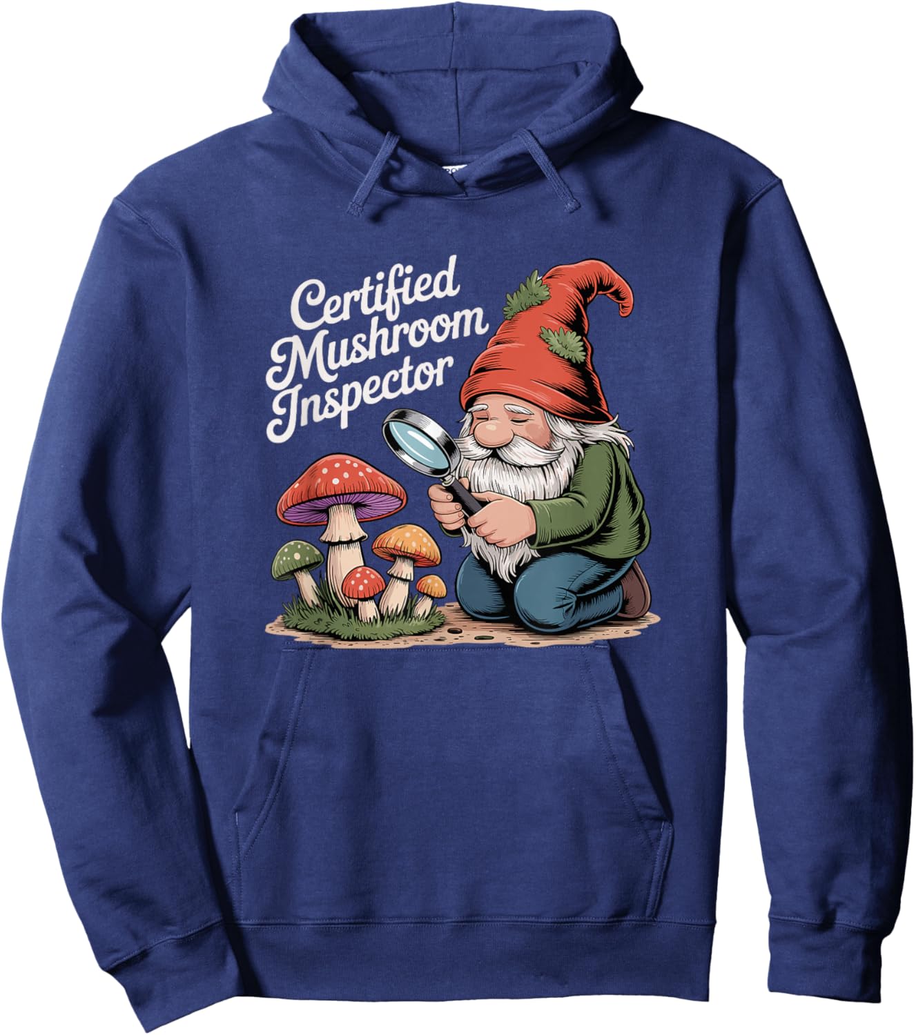Certified Mushroom Inspector Funny Foraging Gnome Hoodie - Hoodie | Navy