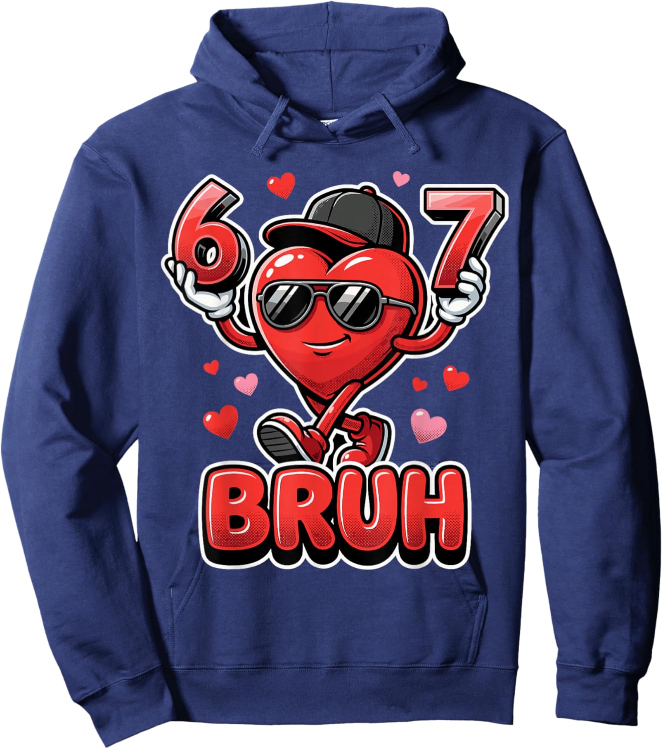 Funny 67 Bruh Meme Valentines Day Heart for Boys Hoodie - Hoodie | Navy