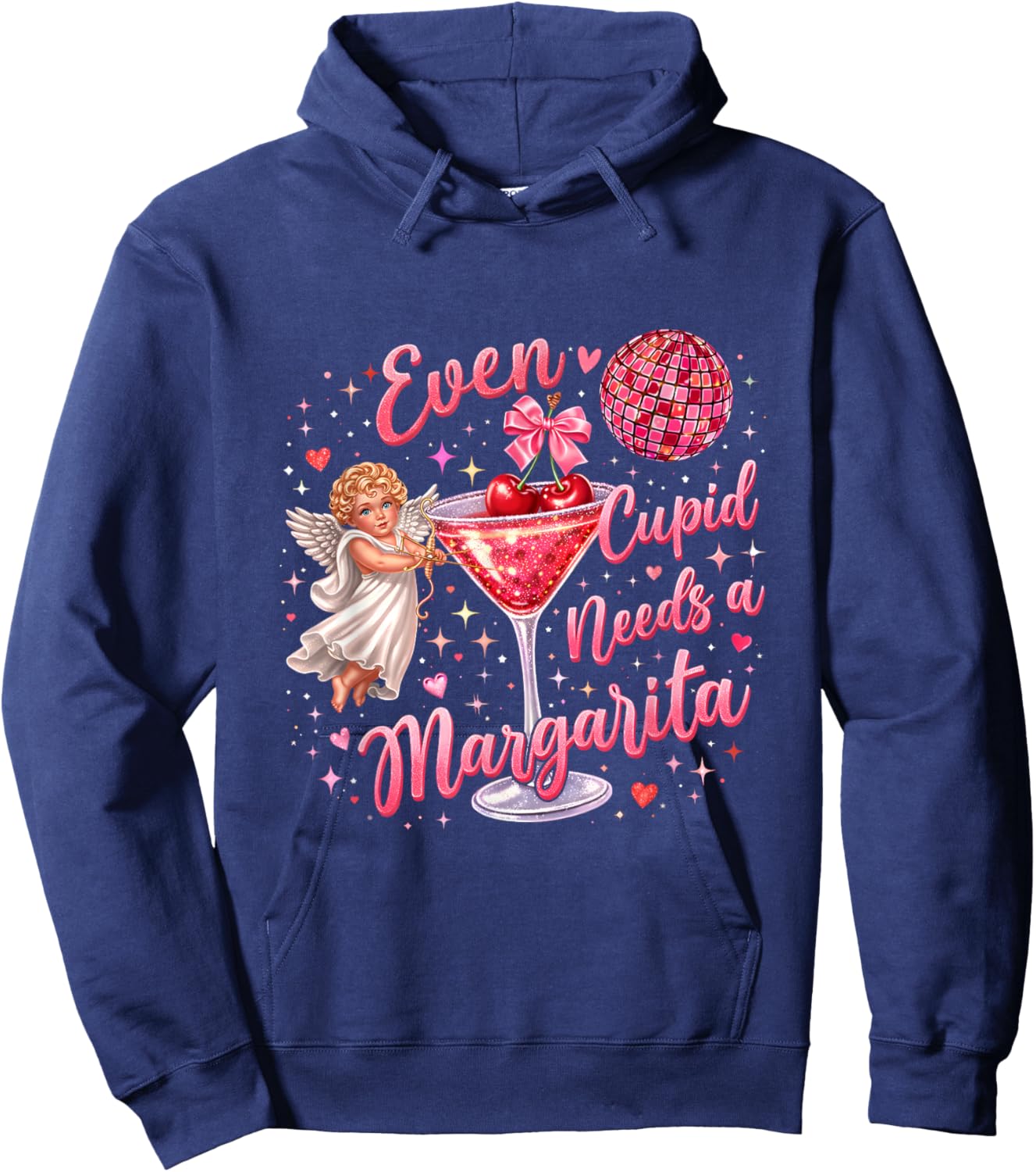Valentine Funny Even Cupid Need A Margarita Retro Trendy Hoodie - Hoodie | Navy