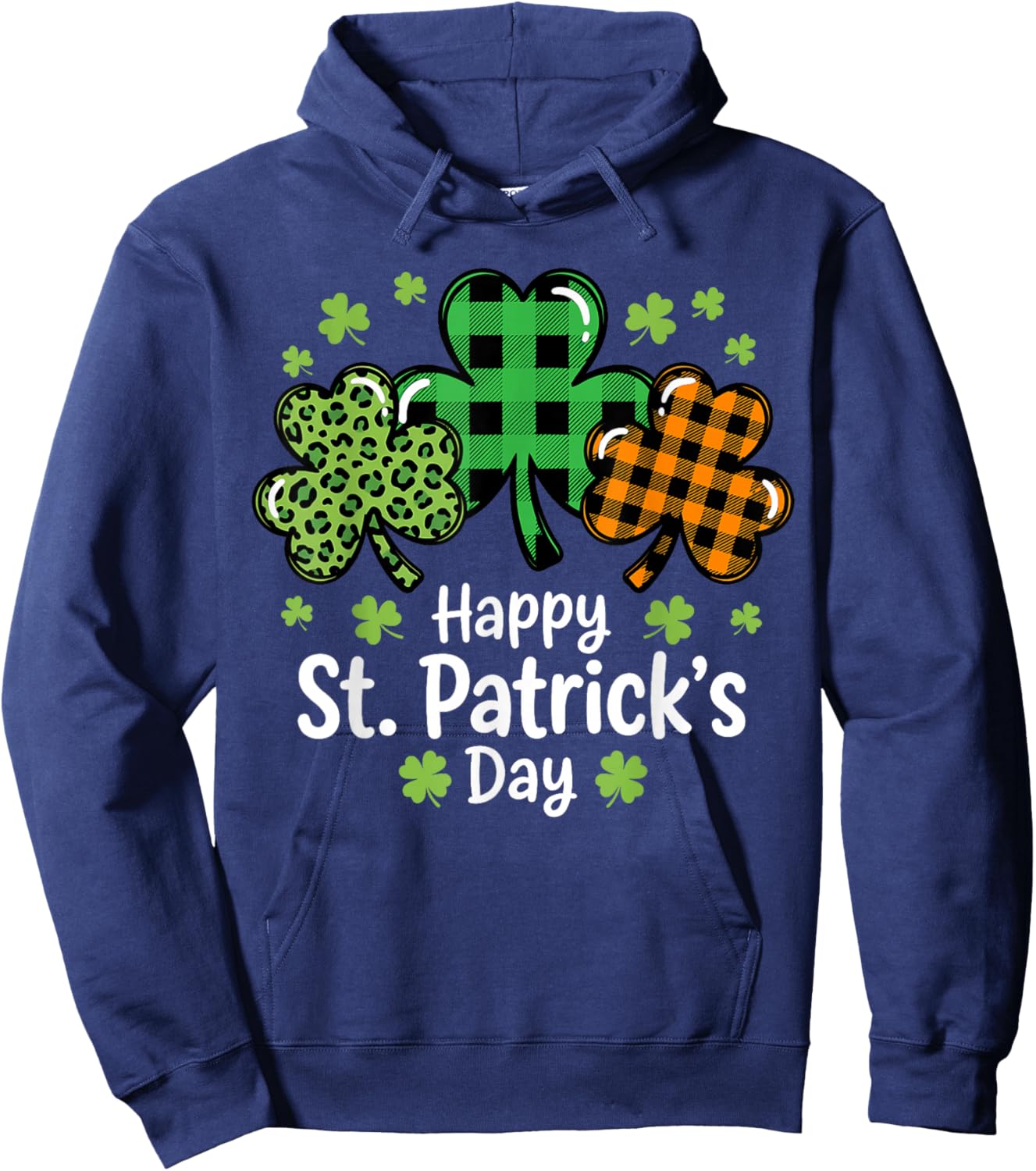 Happy St Patrick's Day Green Shamrocks Lucky Clover Family Hoodie - Hoodie | Navy