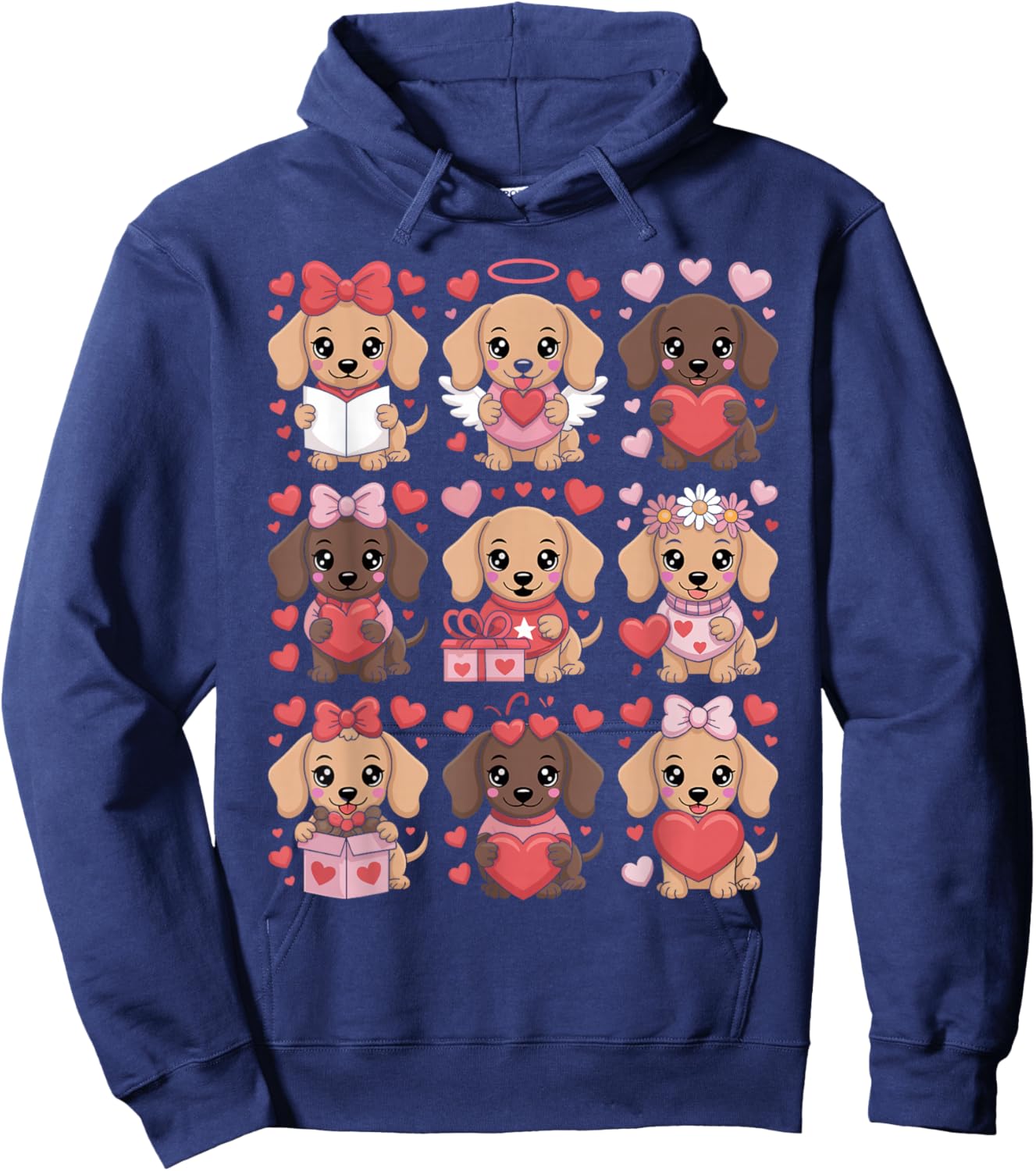 Cute Dachshund Valentine's Day Wiener Doxie Dog Lover Heart Hoodie - Hoodie | Navy