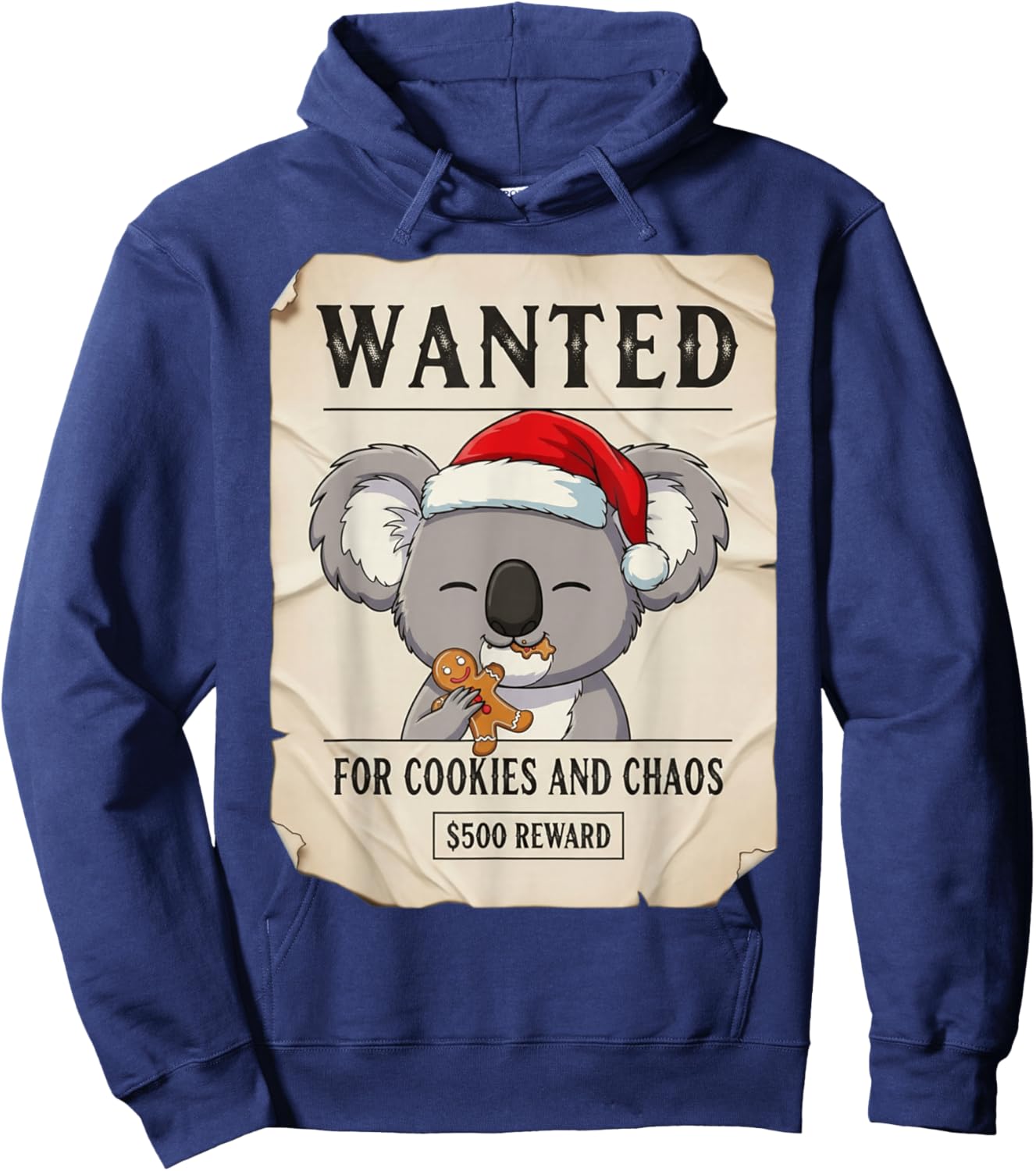 Wanted for Cookies and Chaos Funny Koala Christmas Pajama Hoodie - Hoodie | Navy
