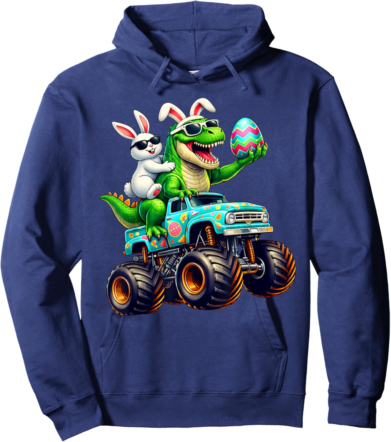 Happy Easter Bunny T Rex Monster Truck Dinosaur Boy Men Hoodie - Hoodie | Navy