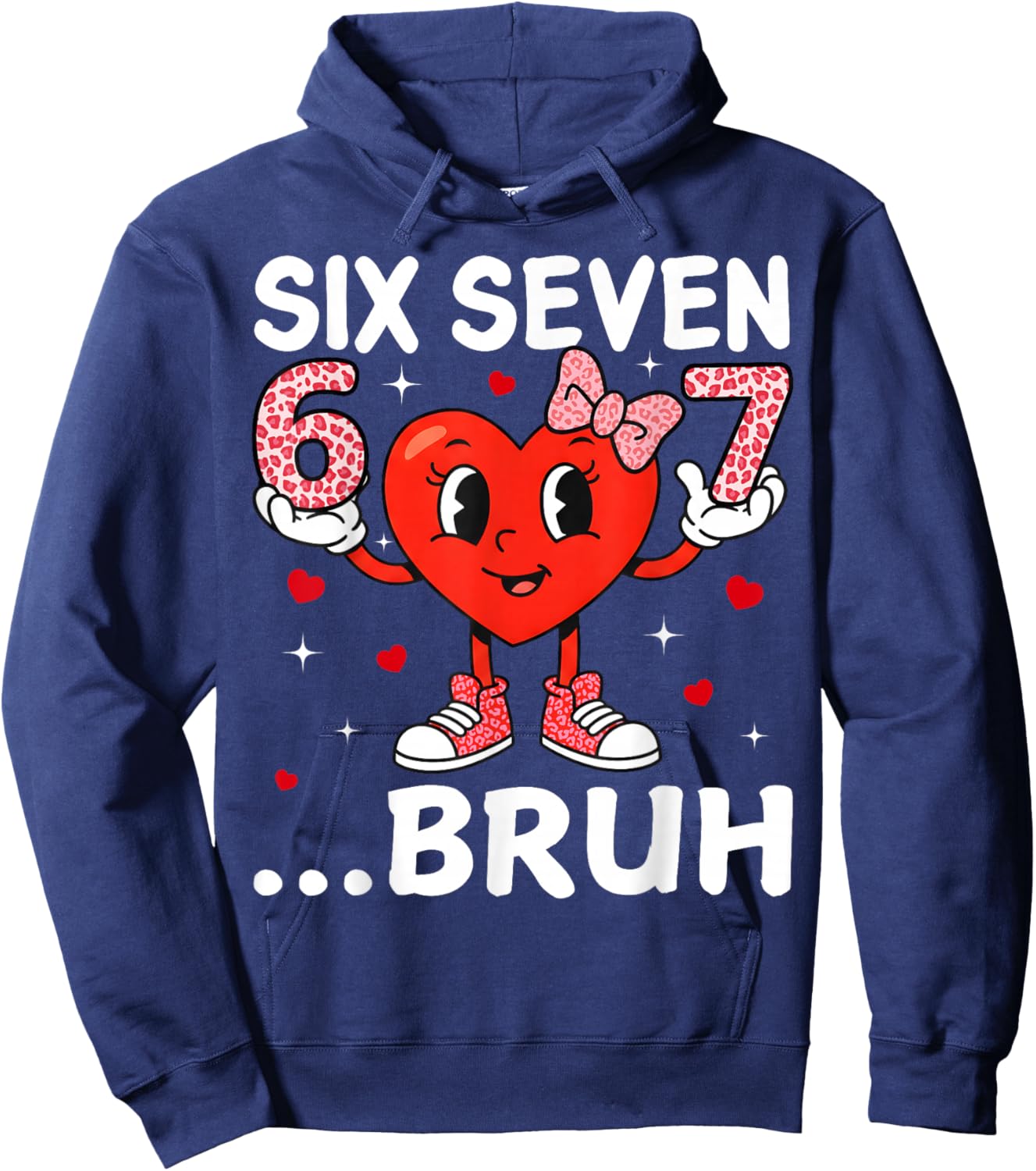 Valentine Six Seven Bruh Heart Meme Girl Women Cute Bow Hoodie - Hoodie | Navy