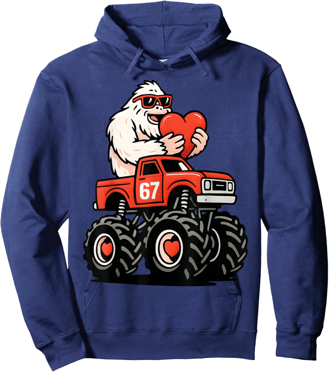 Valentines Day Bigfoot 67 Meme Truck Funny 6 7 Kids Toddlers Hoodie - Hoodie | Navy