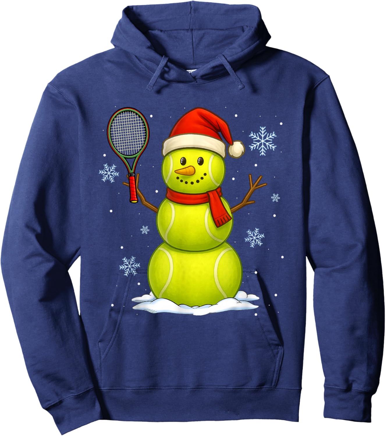 Tennis Snowman Merry Christmas Holiday Sports Xmas Pajamas Hoodie - Hoodie | Navy