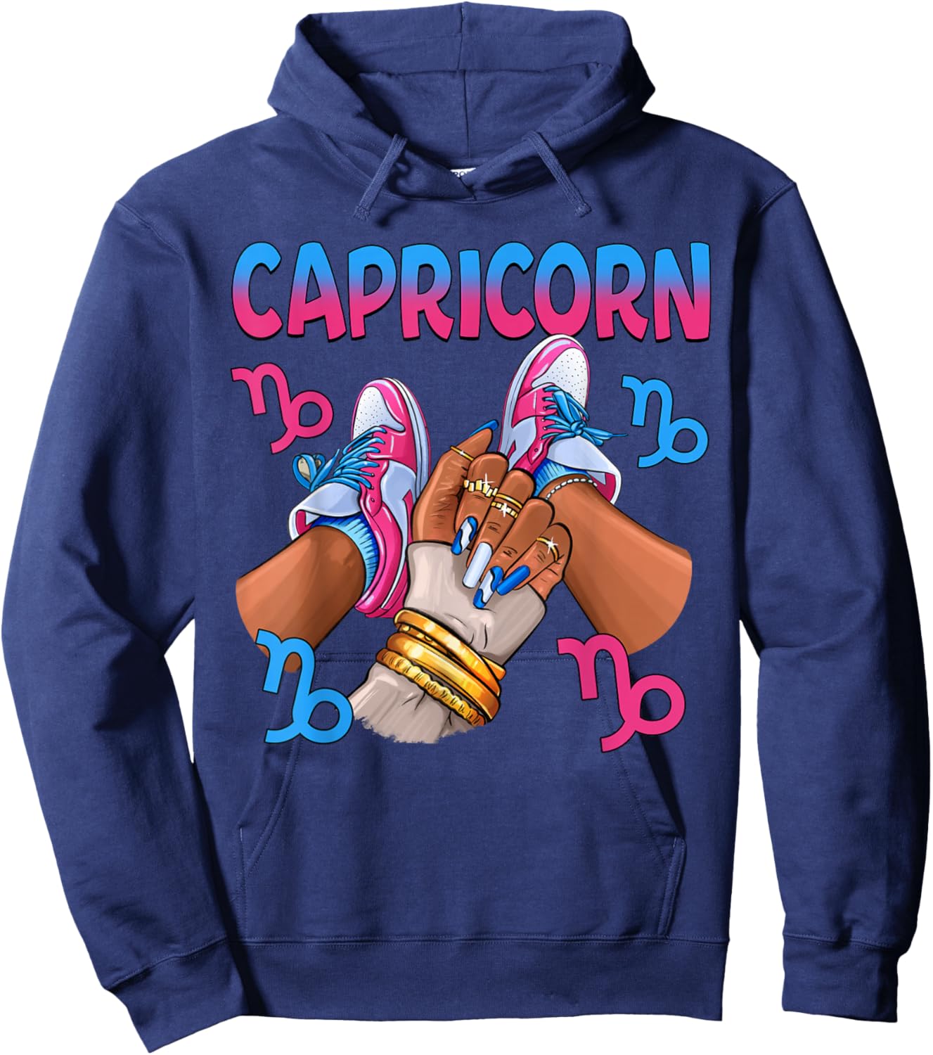 Capricorn Black Girl Women Sneakers Nails Zodiac Birthday Hoodie - Hoodie | Navy