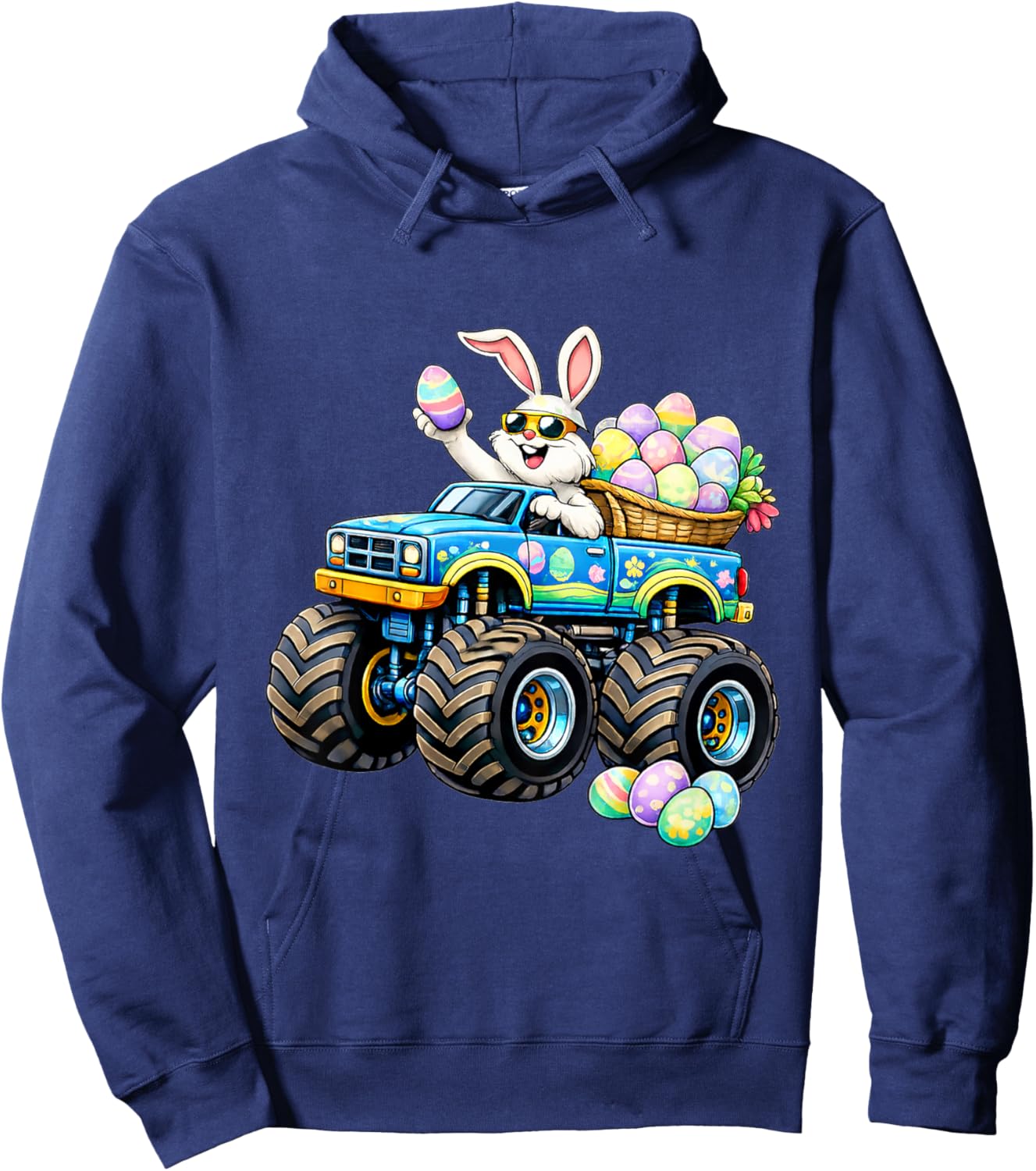Easter Day Bunny Monster Truck Eggs Rabbit Boys Kids Hoodie - Hoodie | Navy