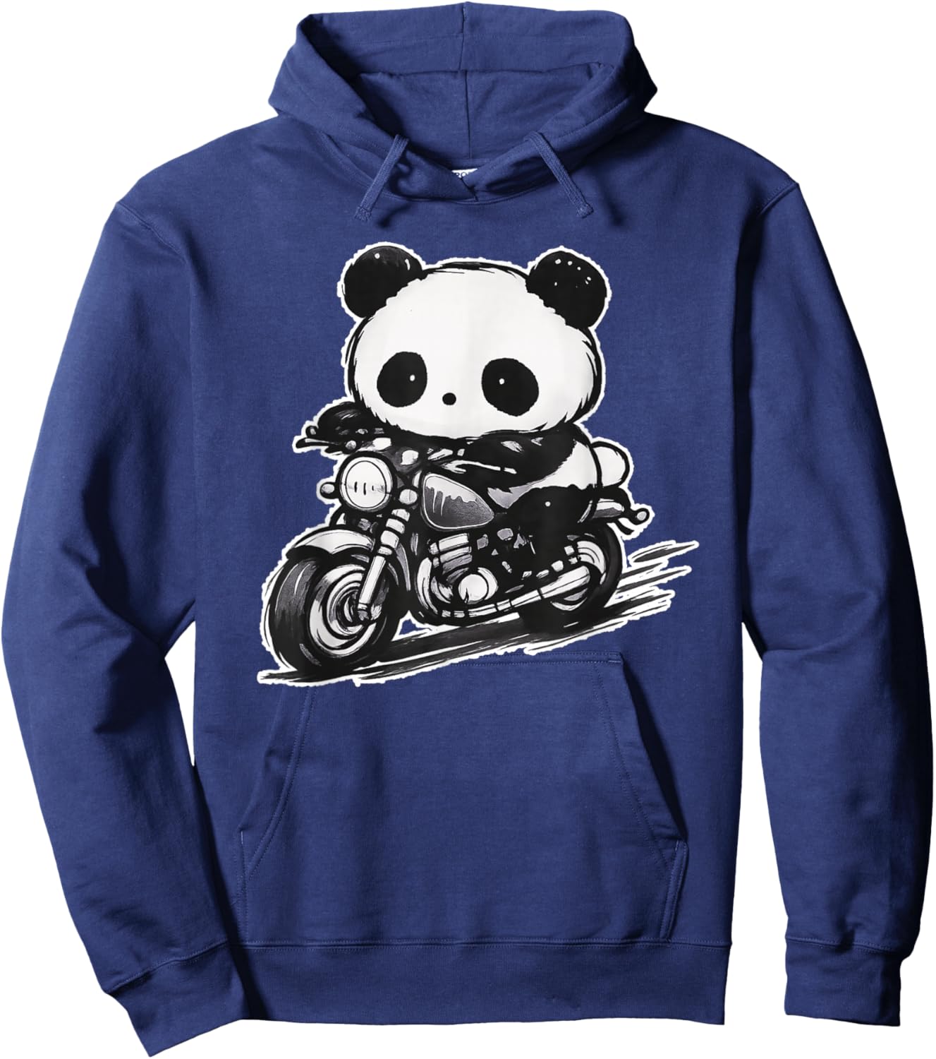 Baby Panda Riding a Motorcycle Monochrome Hoodie - Hoodie | Navy