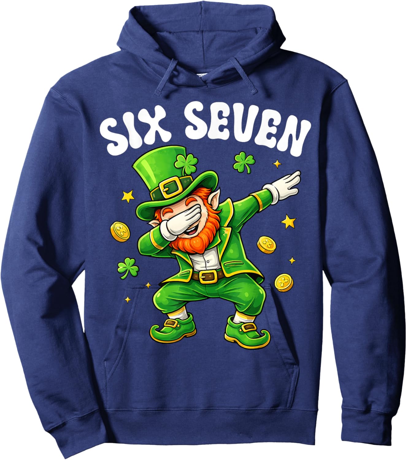 Six Seven Leprechaun Dabbing 67 Meme St Patrick's Day Boys Hoodie - Hoodie | Navy