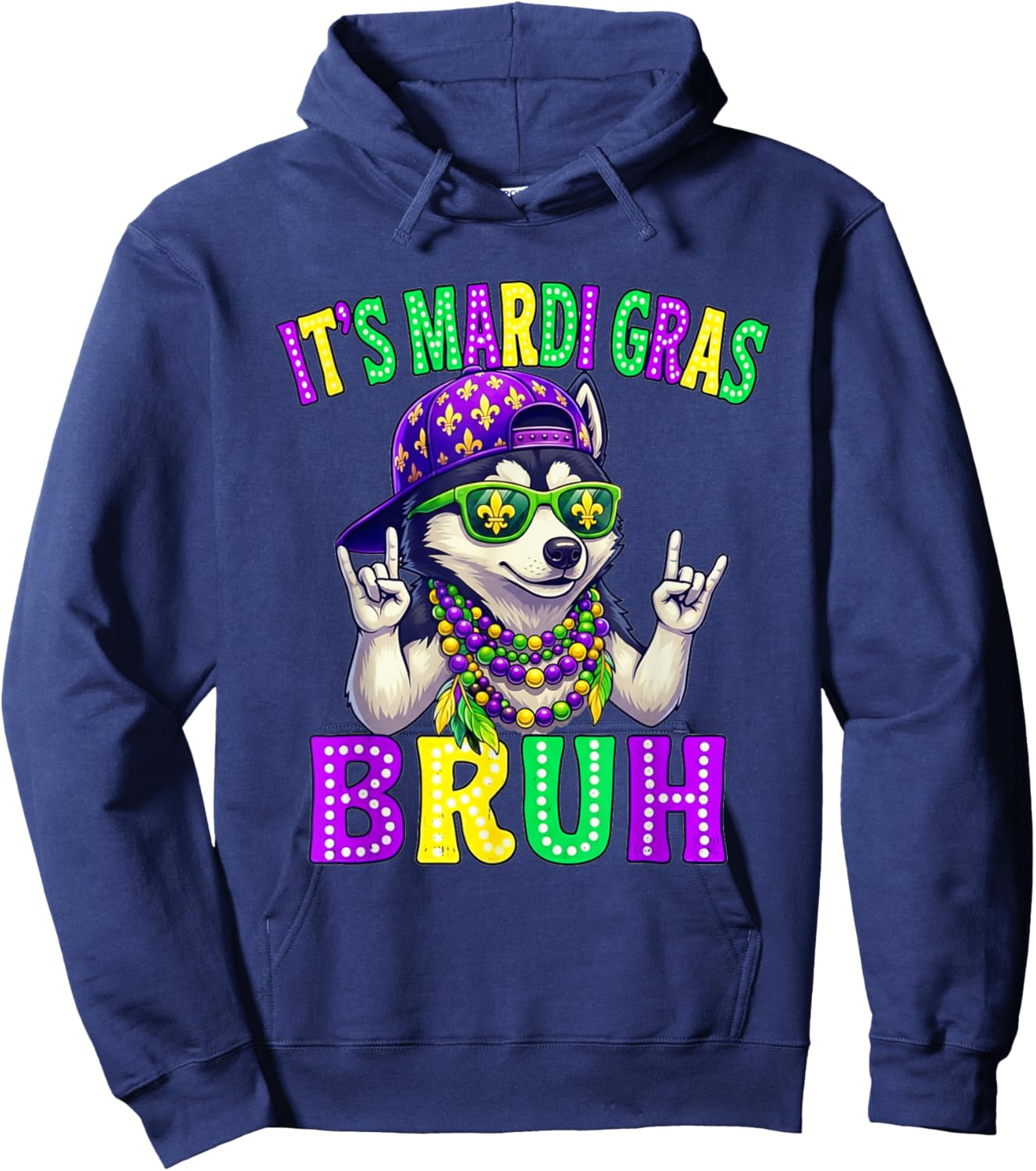 Siberian Husky Bruh Mardi Gras Boys Girls Carnival Parade Hoodie - Hoodie | Navy