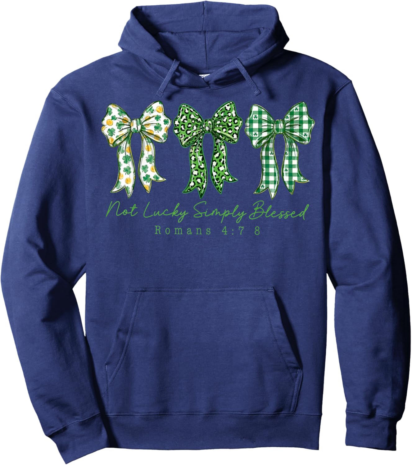 St Patricks Not Lucky Simply Blessed Christian Coquette Bow Hoodie - Hoodie | Navy
