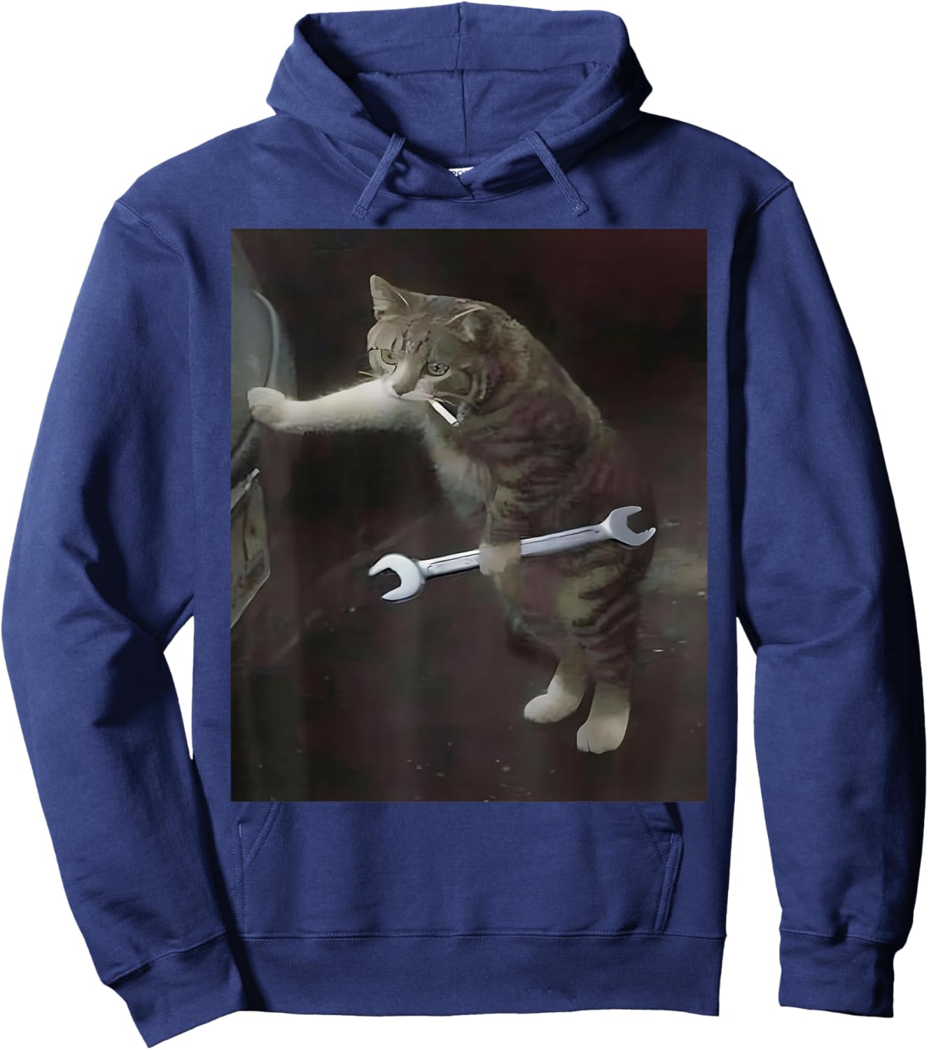 Funny Cat Smoking Cigarette Holding Wrench Mechanic Cat Meme Hoodie - Hoodie | Navy