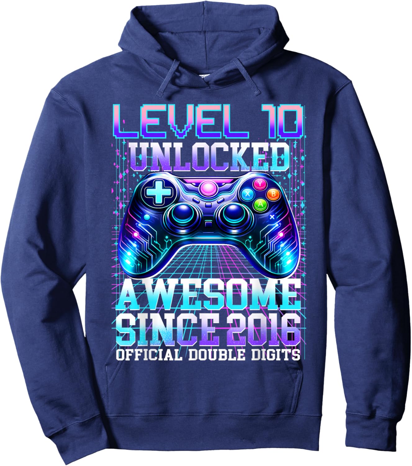 10th Birthday Boy Gamer Level 10 Unlocked 2016 Double Digits Hoodie - Hoodie | Navy