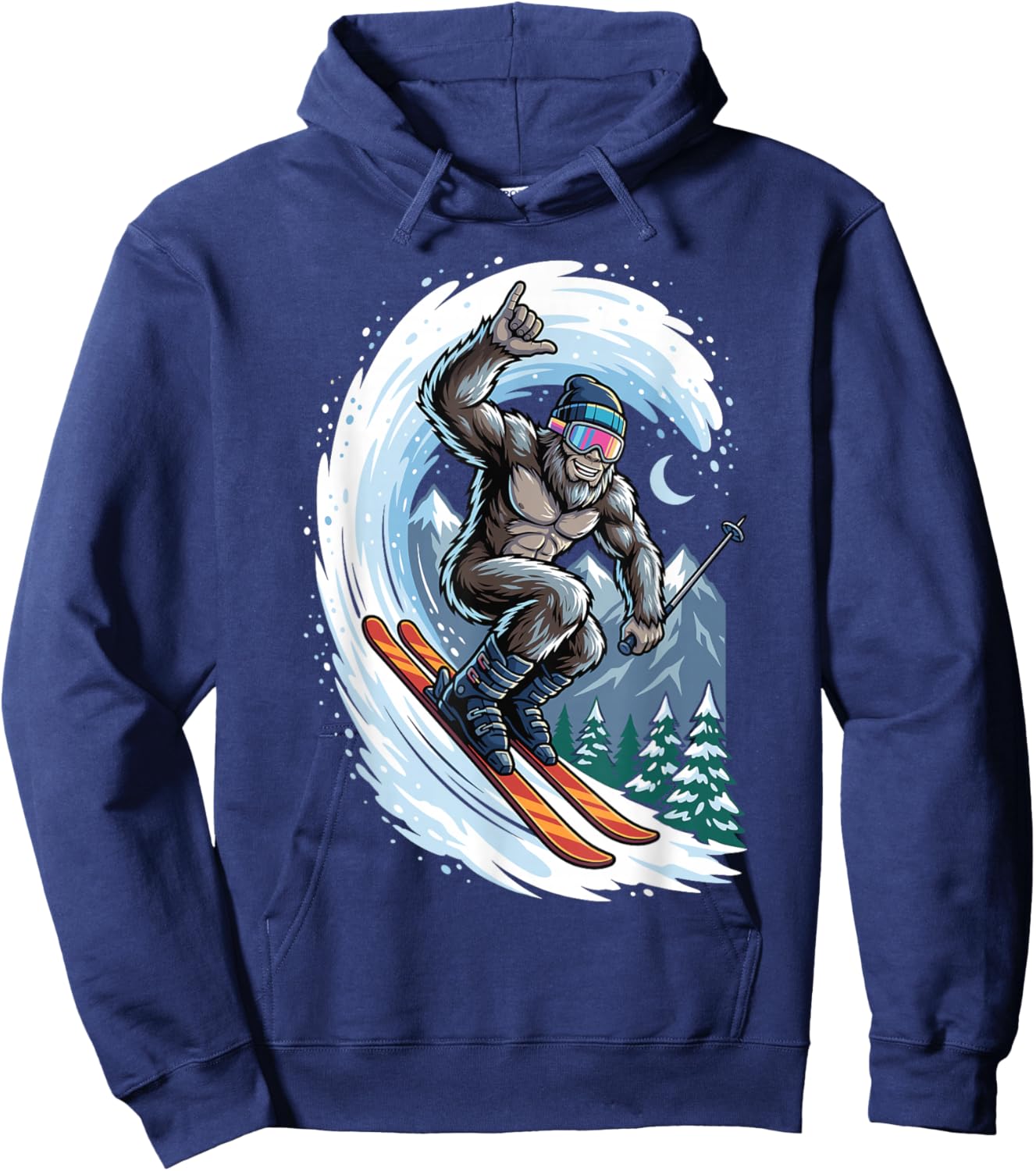 Funny Bigfoot Skiing Sasquatch Skier Winter Mountain Hoodie - Hoodie | Navy