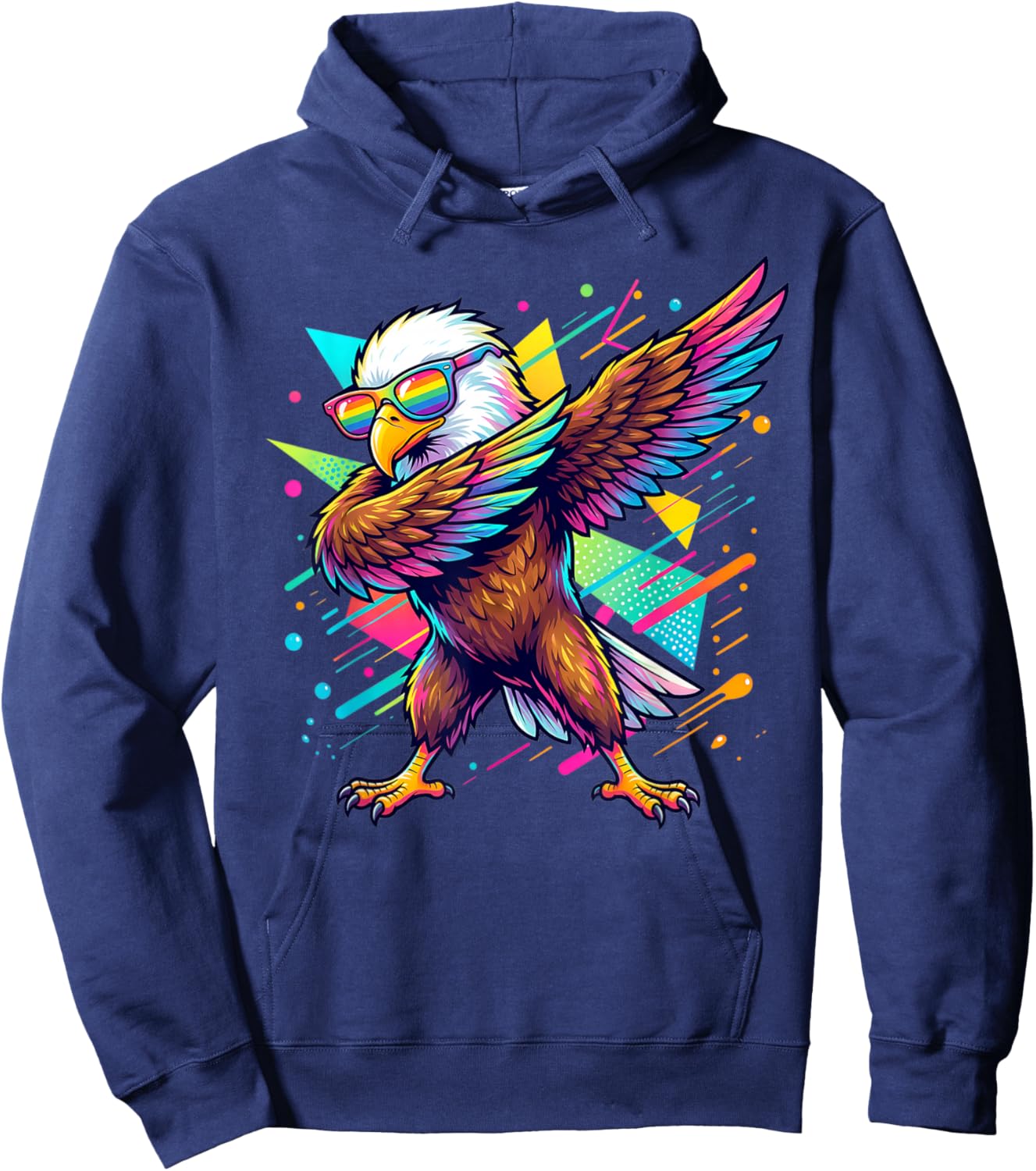 Dabbing Bald Eagle Kids Boys Colorful Eagle Bird Lovers Hoodie - Hoodie | Navy