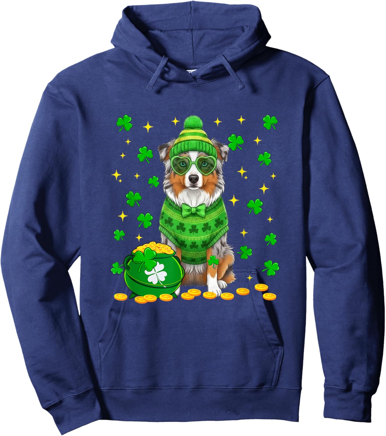 Aussie Sunglasses Shamrocks St. Patrick's Day Owner Kids Hoodie - Hoodie | Navy