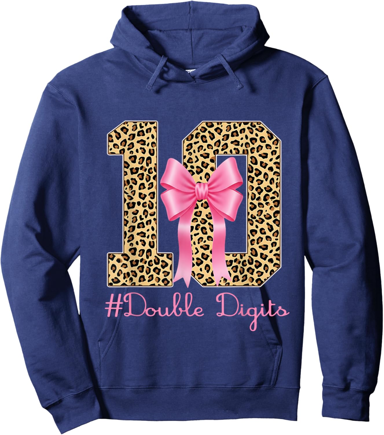 10th Birthday Double Digits Girl Coquette Bow Leopard 10year Hoodie - Hoodie | Navy