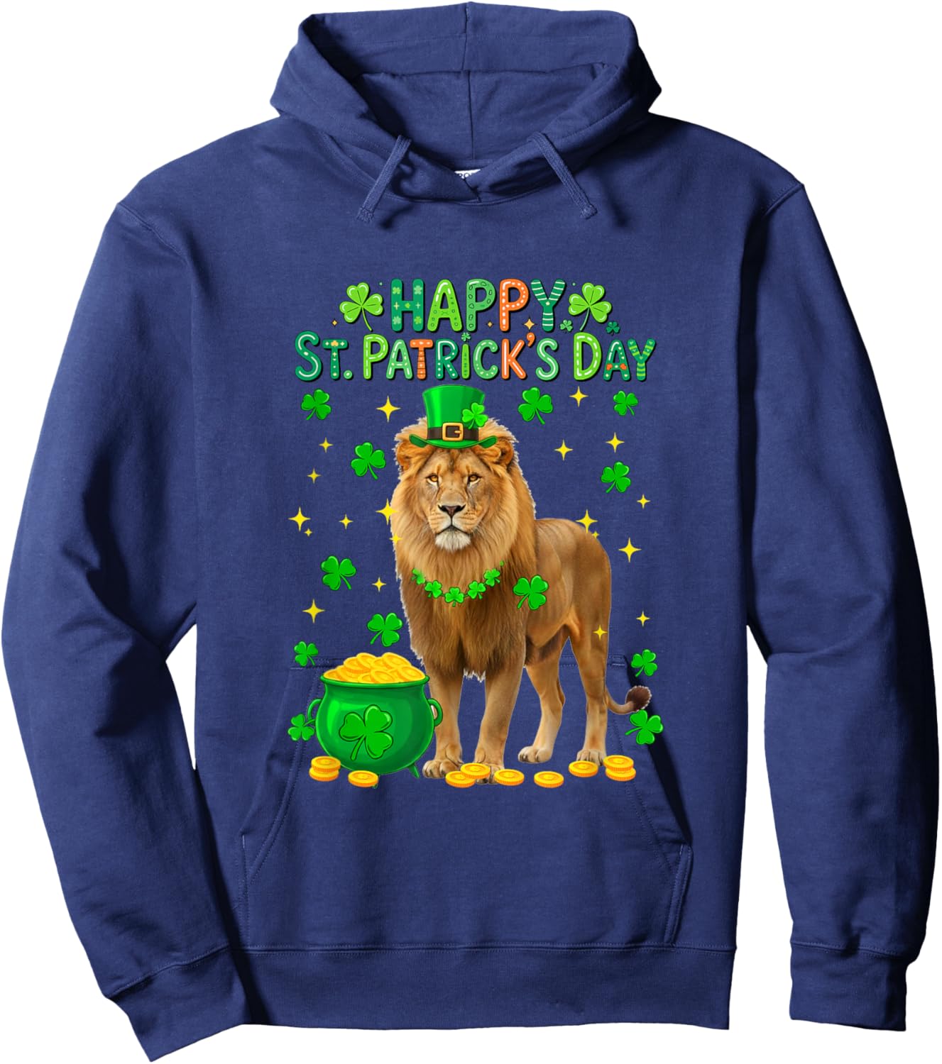 Happy St. Patrick's Day Lion Shamrocks Coins Lover Kids Hoodie - Hoodie | Navy