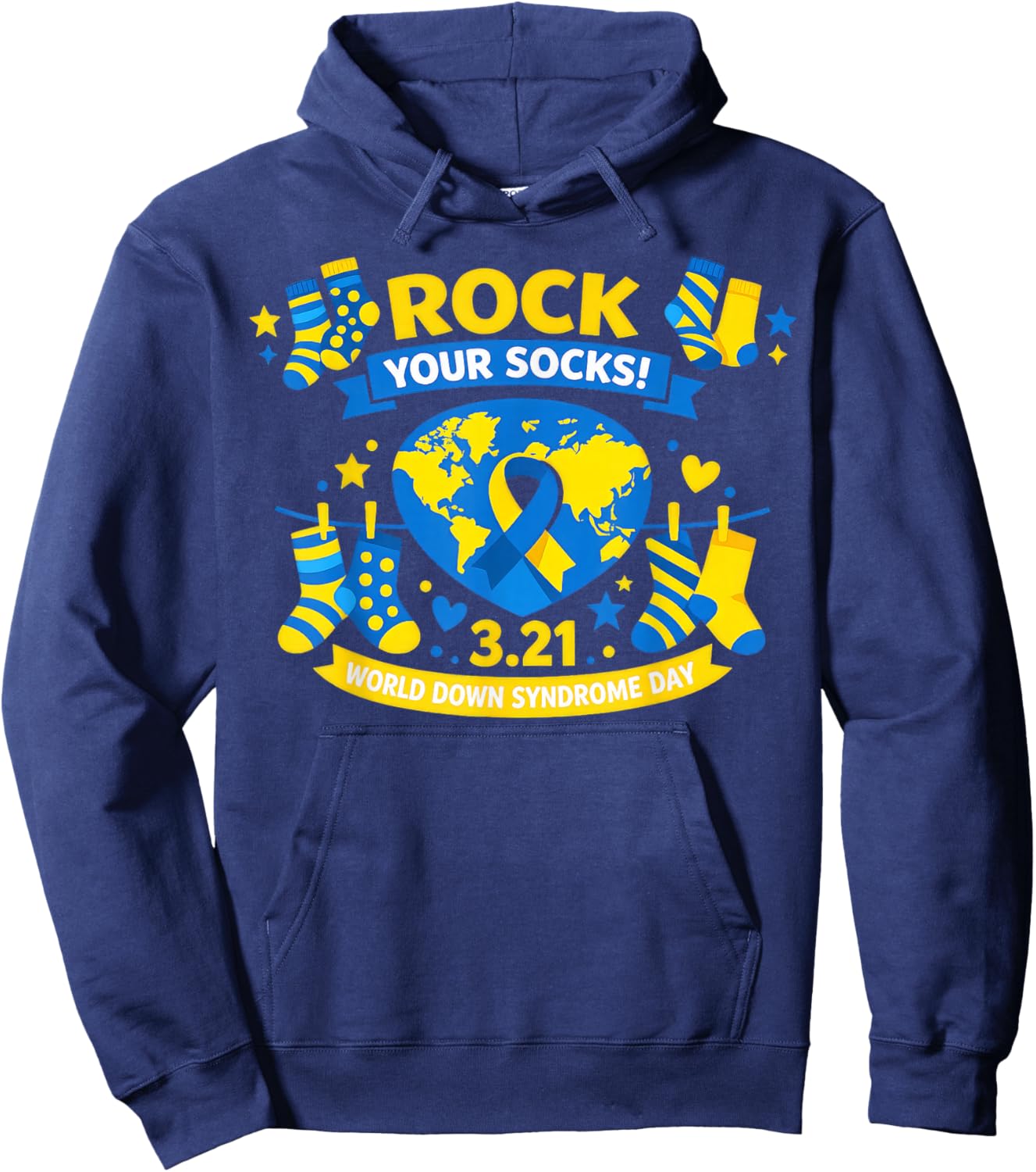 Rock Your Socks World Down Syndrome Awareness Day Hoodie - Hoodie | Navy