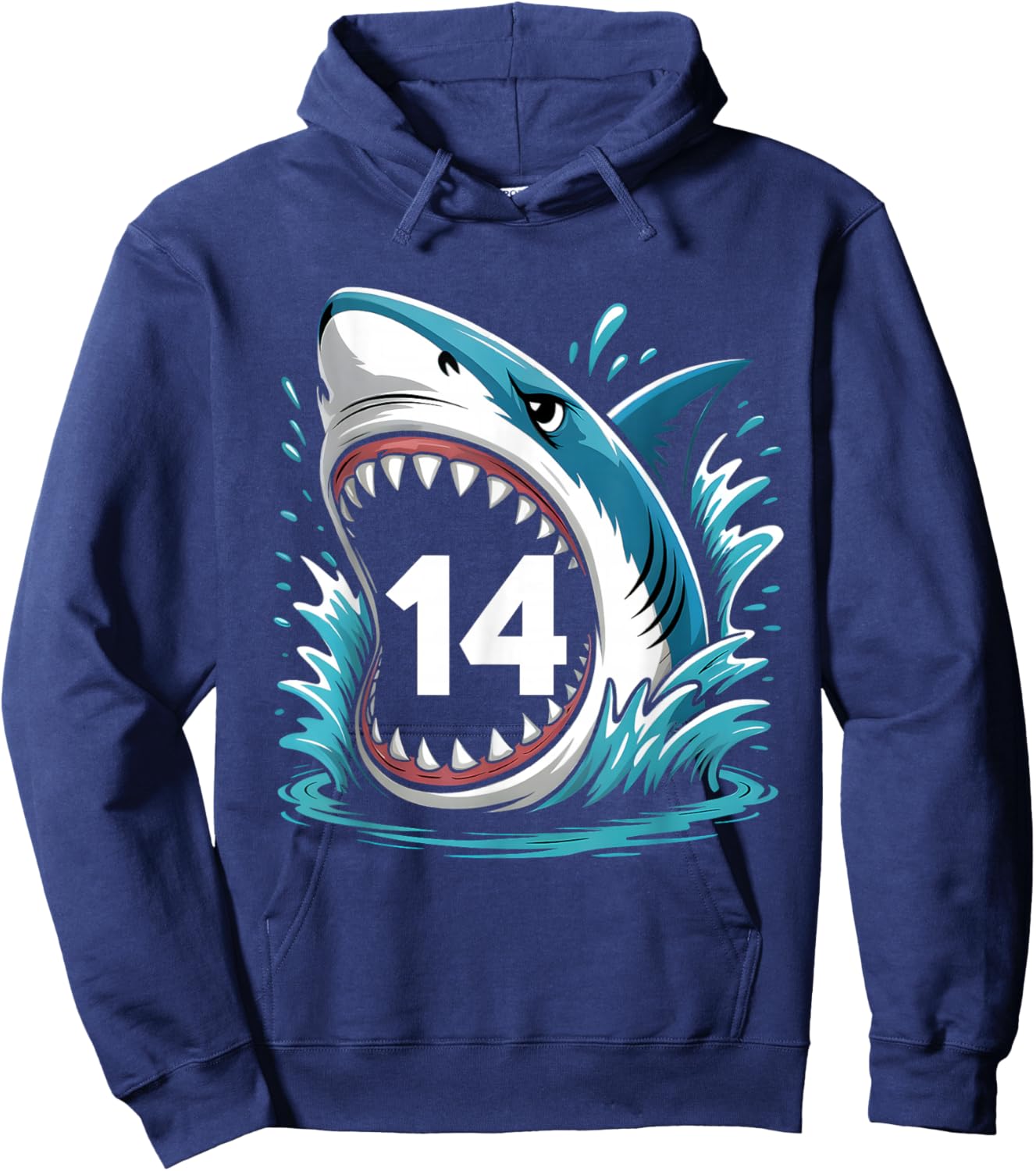 Kids Shark Birthday Funny 14 Year Old Boys Girls Ocean Theme Hoodie - Hoodie | Navy