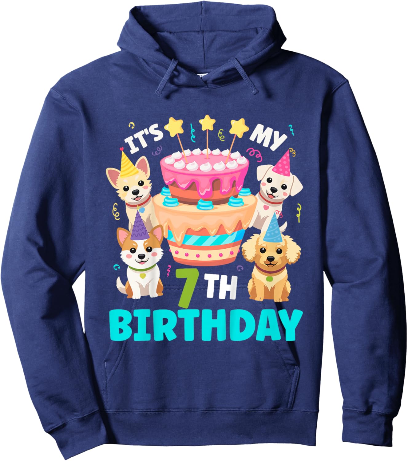 7th Dog Birthday Party Seven Year Old Puppy Birthday Hoodie - Hoodie | Navy