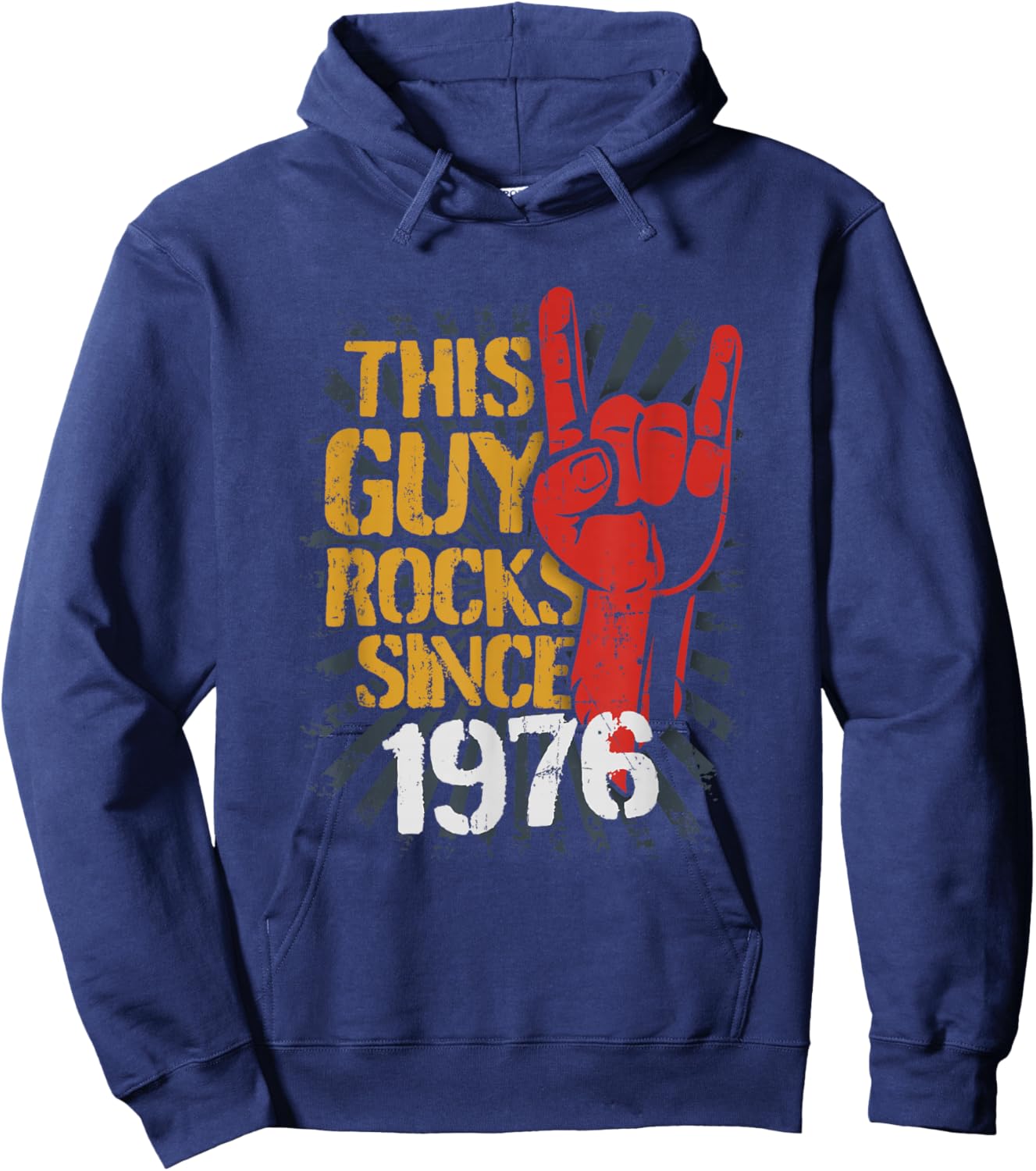 50th Birthday Born in Guy Rocks Since 1976 Hoodie - Hoodie | Navy