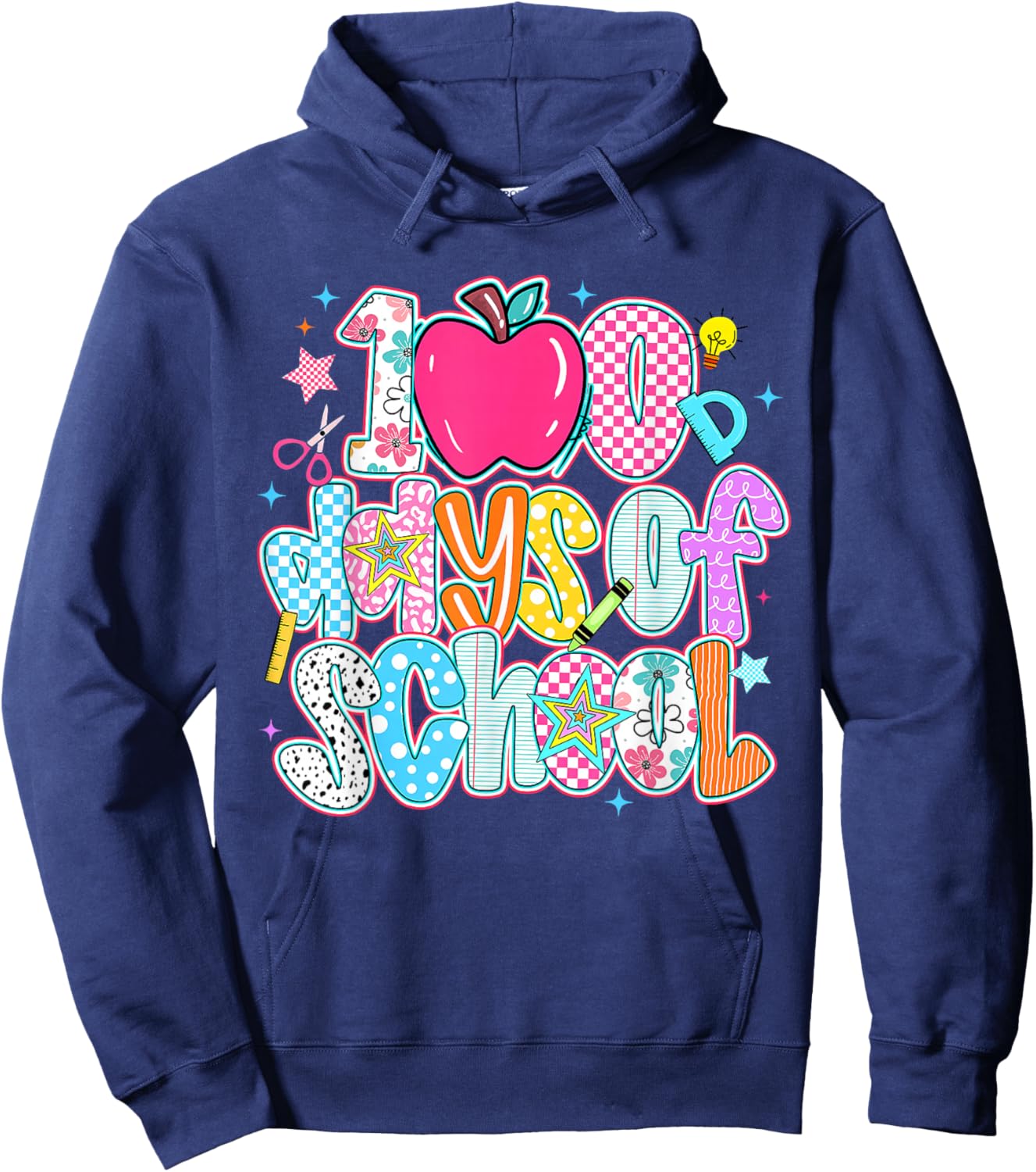 Preppy 100 Days of School Girl Cute 100th Day of School Kids Hoodie - Hoodie | Navy
