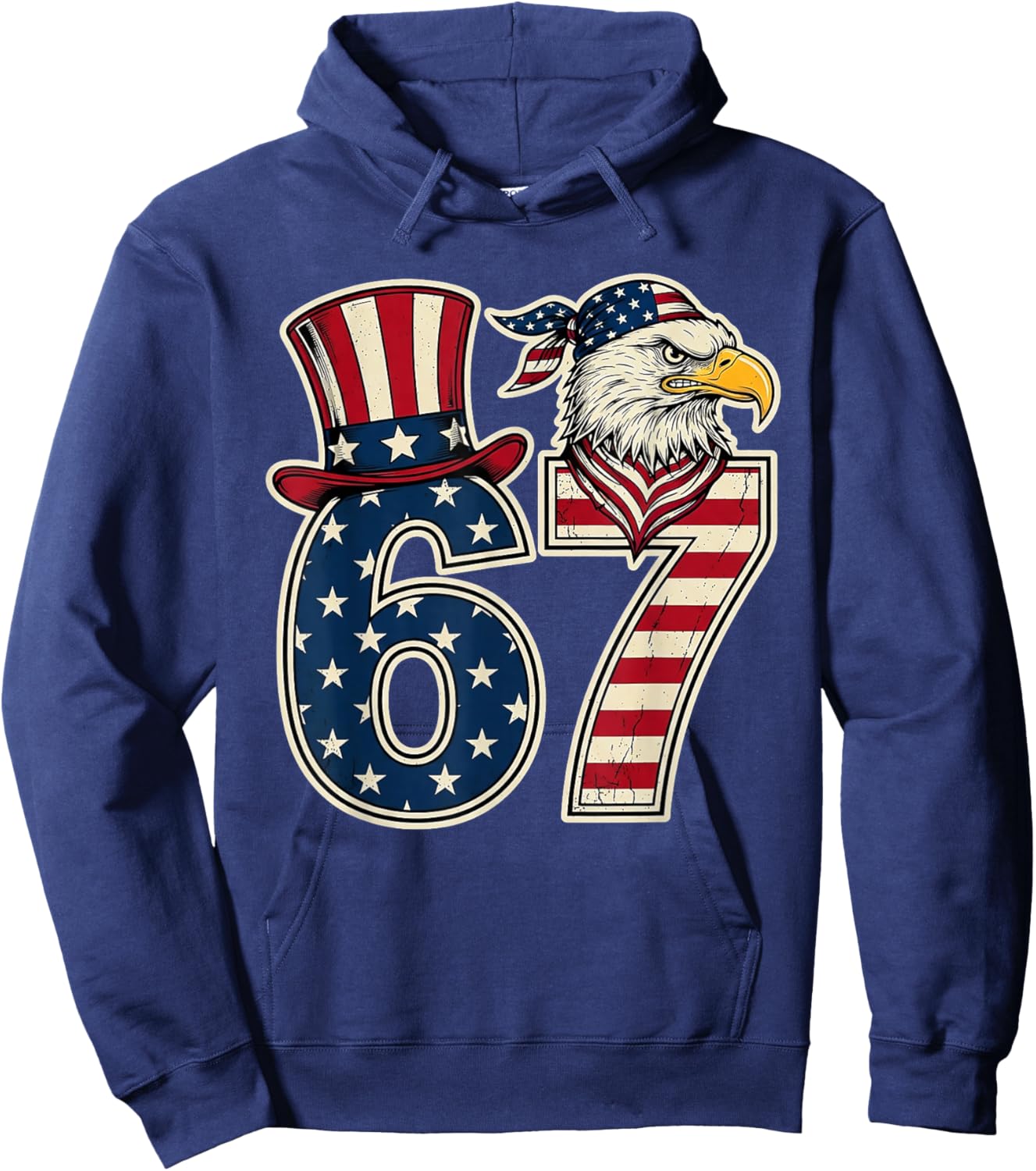 Funny 67 Six Seven Eagle 4th of July Meme USA Flag Vintage Hoodie - Hoodie | Navy